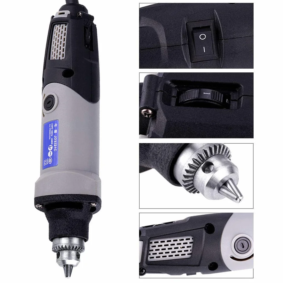 BuyWeek Szlifierka prosta, 400 W, elektryczna szlifierka obrotowa, 6 pozycji, elektryczna szlifierka prosta o zmiennej prędkości, szlifierka wiertarska 220 V, wtyczka EU