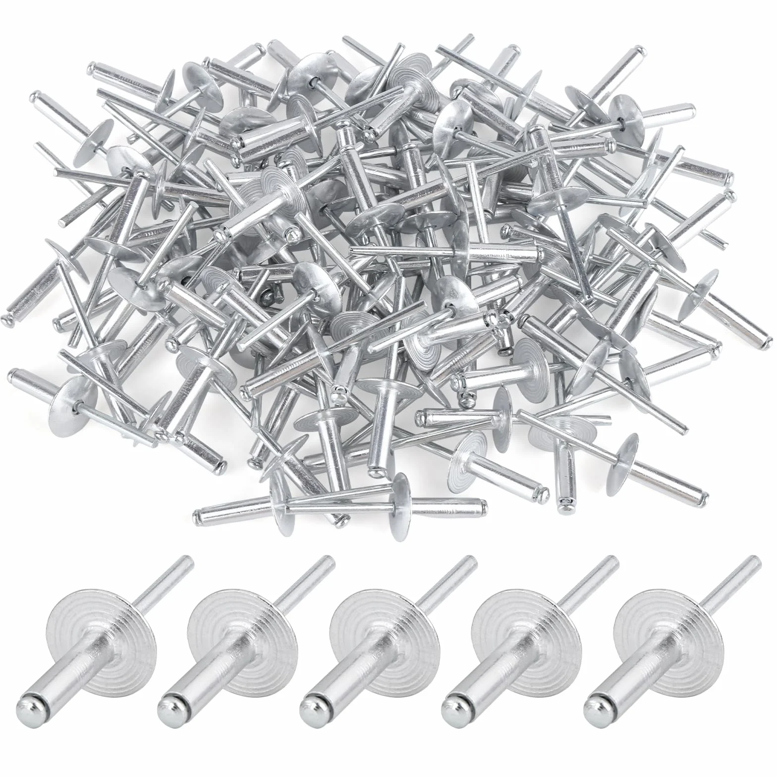 100 sztuk aluminiowych nitów zrywalnych z dużą główką, nitów kołnierzowych 4,8 x 20 mm (głowica 16 mm), srebrne nity do pojazdów silnikowych, mebli, wyposażenia mechanicznego