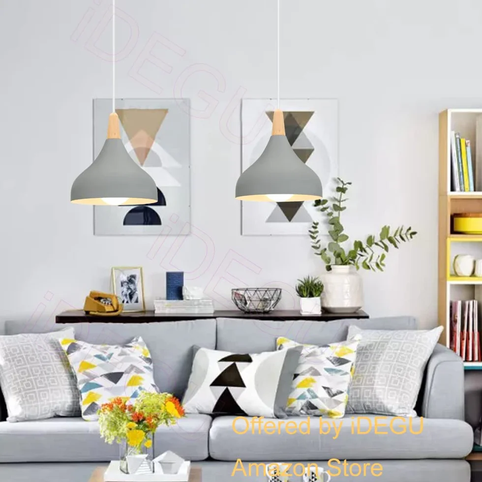 iDEGU Lampa sufitowa w stylu retro, nowoczesny styl kropli, klosz w kształcie kapelusza, E27, lampa sufitowa retro, oprawa oświetleniowa z metalu i drewna, lampa wisząca do sypialni, jadalni, kuchni