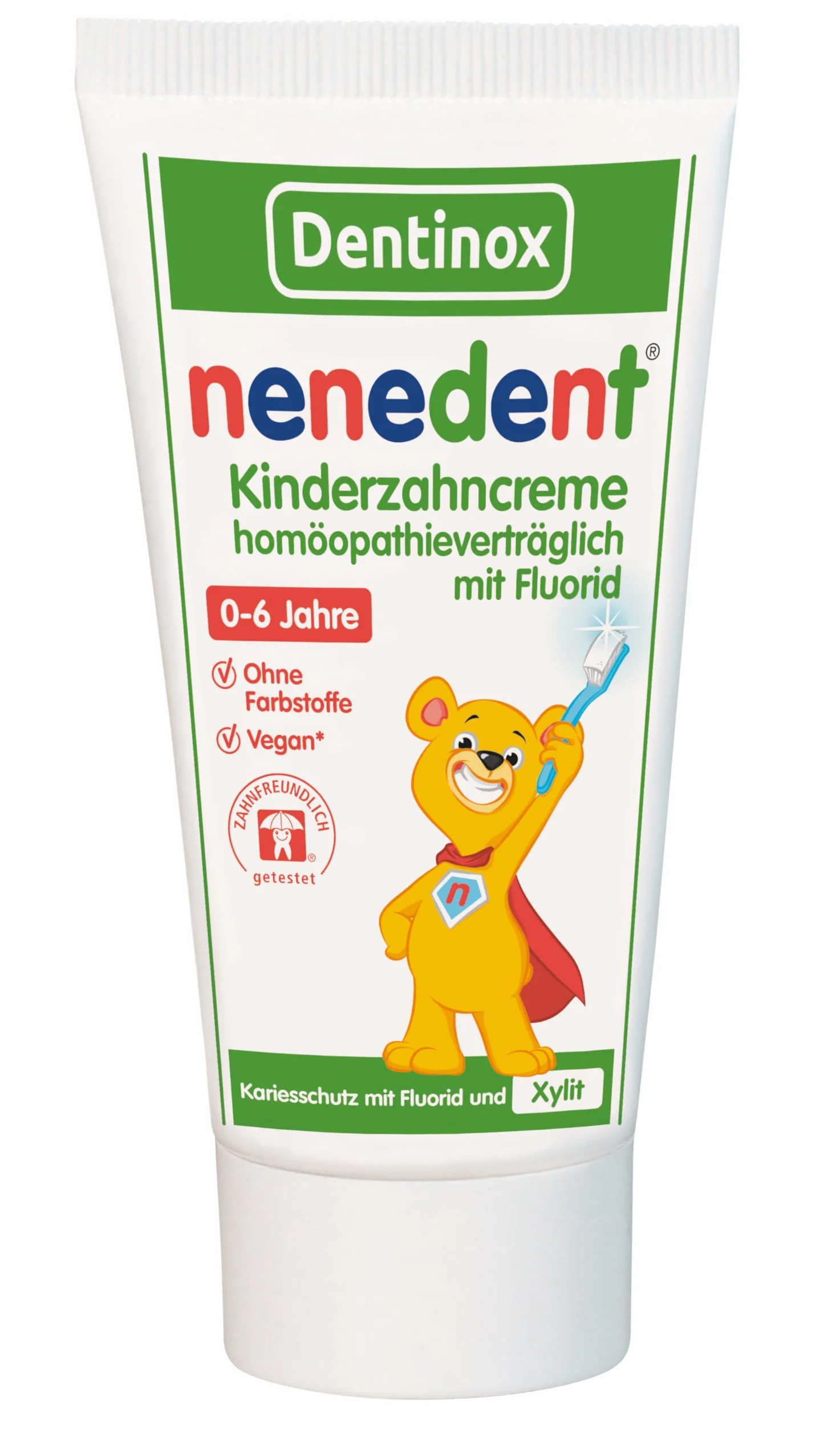 nenedent® Krem do zębów dla dzieci, homeopatia z fluorem – delikatna pielęgnacja dla silnej ochrony | fluorek 500 ppm | nie zawiera olejków eterycznych, 1 x 50 ml