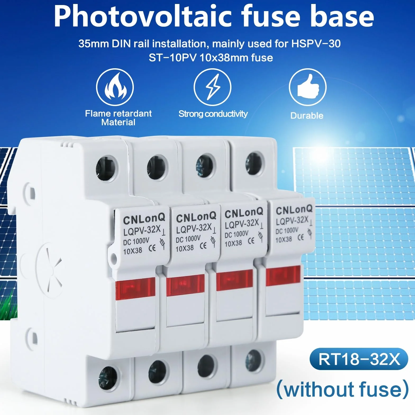 DEWIN Uchwyt bezpiecznika fotowoltaicznego, uchwyt bezpiecznika słonecznego/fotowoltaicznego, 4 szt. Podstawa bezpiecznika ze światłem RT18-32X 1P DC1000V 10x38mm montaż na szynie DIN