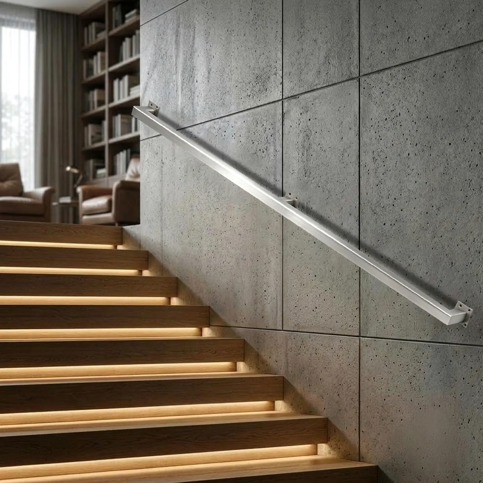 Przemysłowe poręcze schodów Poręcze bezpieczeństwa｜Montaż ścienny Poręcze balustrad ze stali nierdzewnej do schodów wewnętrznych Stopień zewnętrzny｜Poręcz antypoślizgowa – kompletny zestaw(200cm)