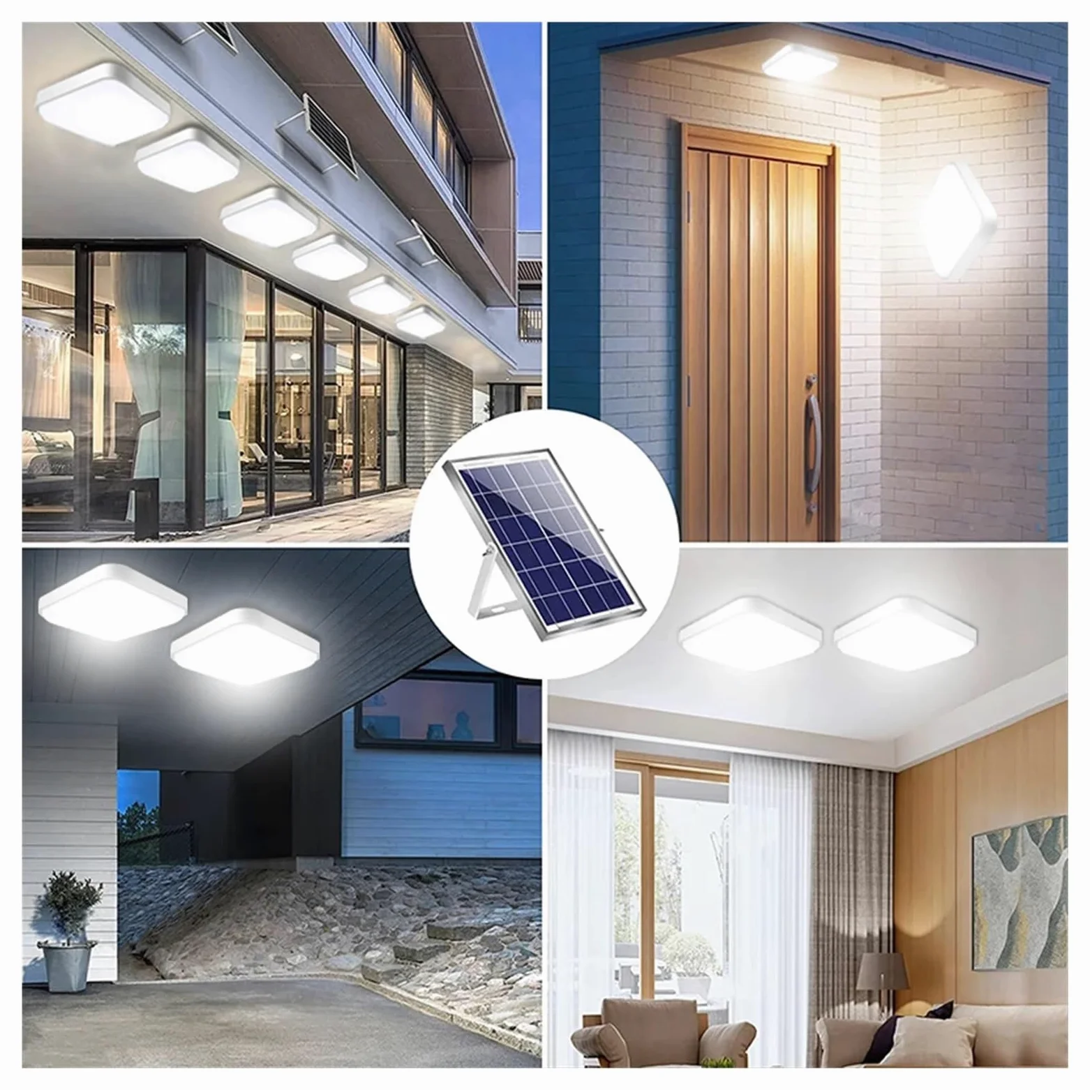 Lampa solarna zewnętrzna, 50W Kwadratowa lampa sufitowa LED na energię słoneczną do użytku w pomieszczeniach kuchennych, lampa słoneczna do użytku domowego, ogrodowa lampa zasilana energią słoneczną z