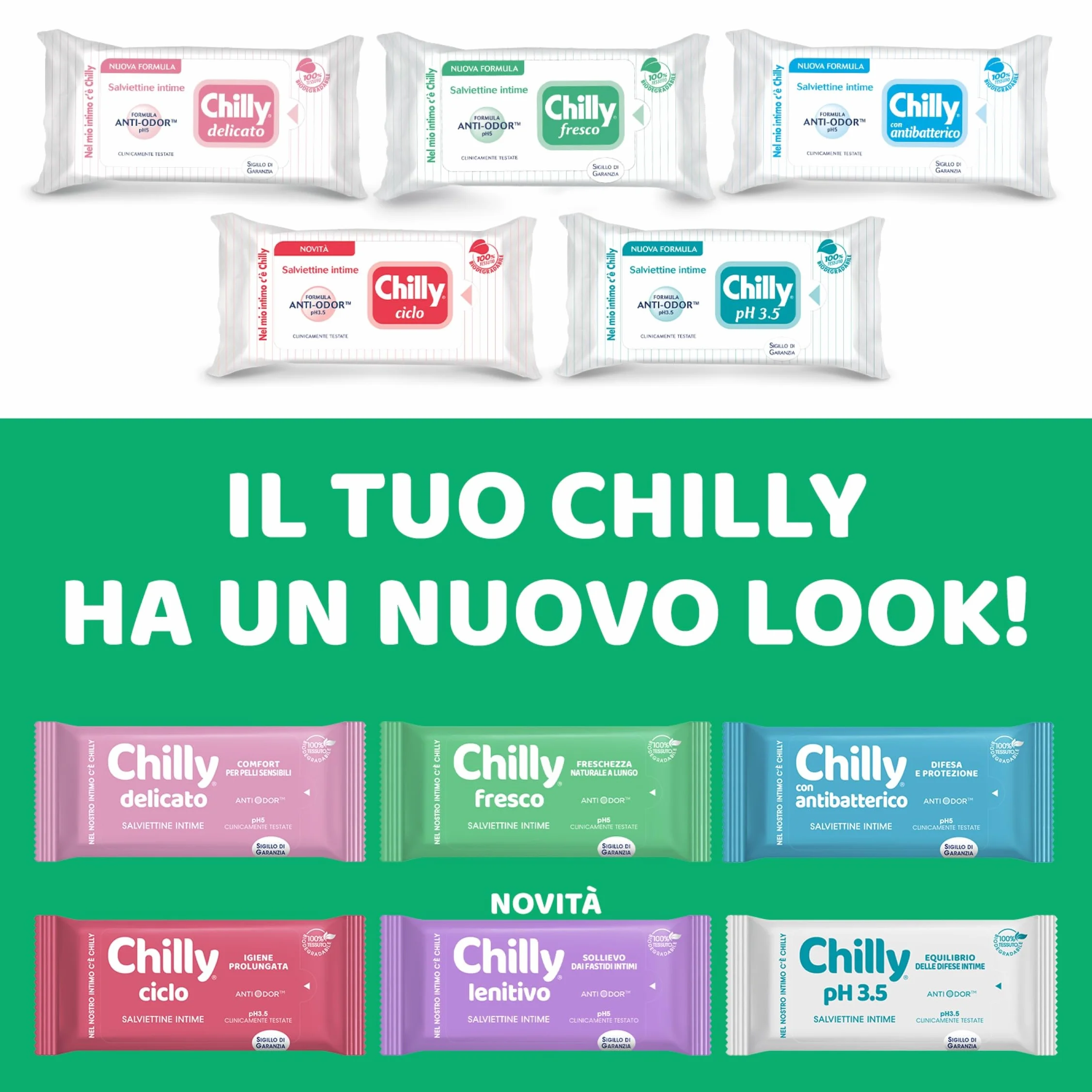 Chilly Świeże chusteczki do higieny intymnej, działanie ochronne z naturalnym mentolem, do codziennego użytku, testowane klinicznie, pH 5, 1 opakowanie z 12 chusteczkami
