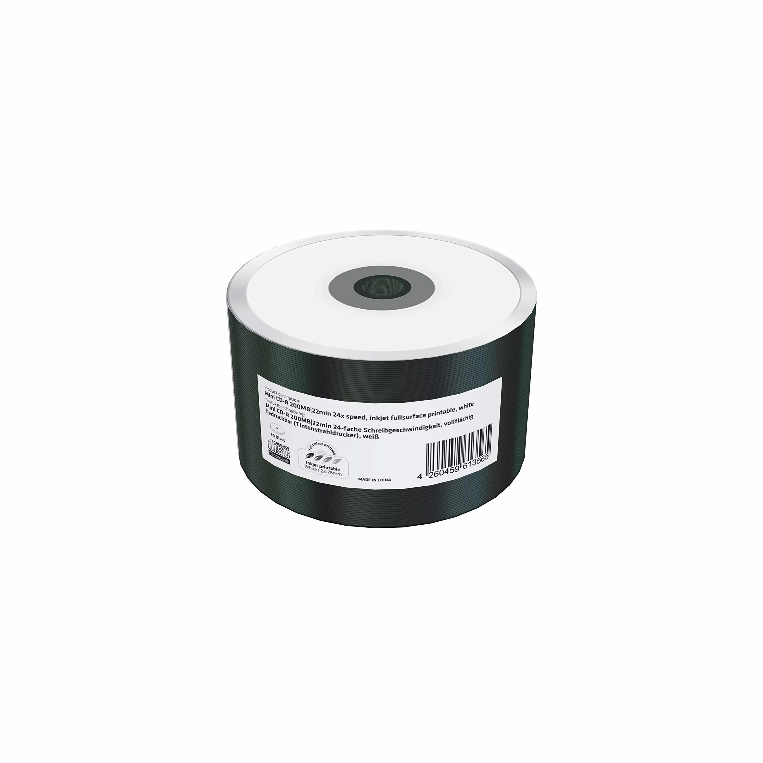 Mini CD-R 200MB|22min 24-krotna prędkość zapisu, druk na całej powierzchni (drukarka atramentowa), opakowanie 50 sztuk w folii (Shrink)