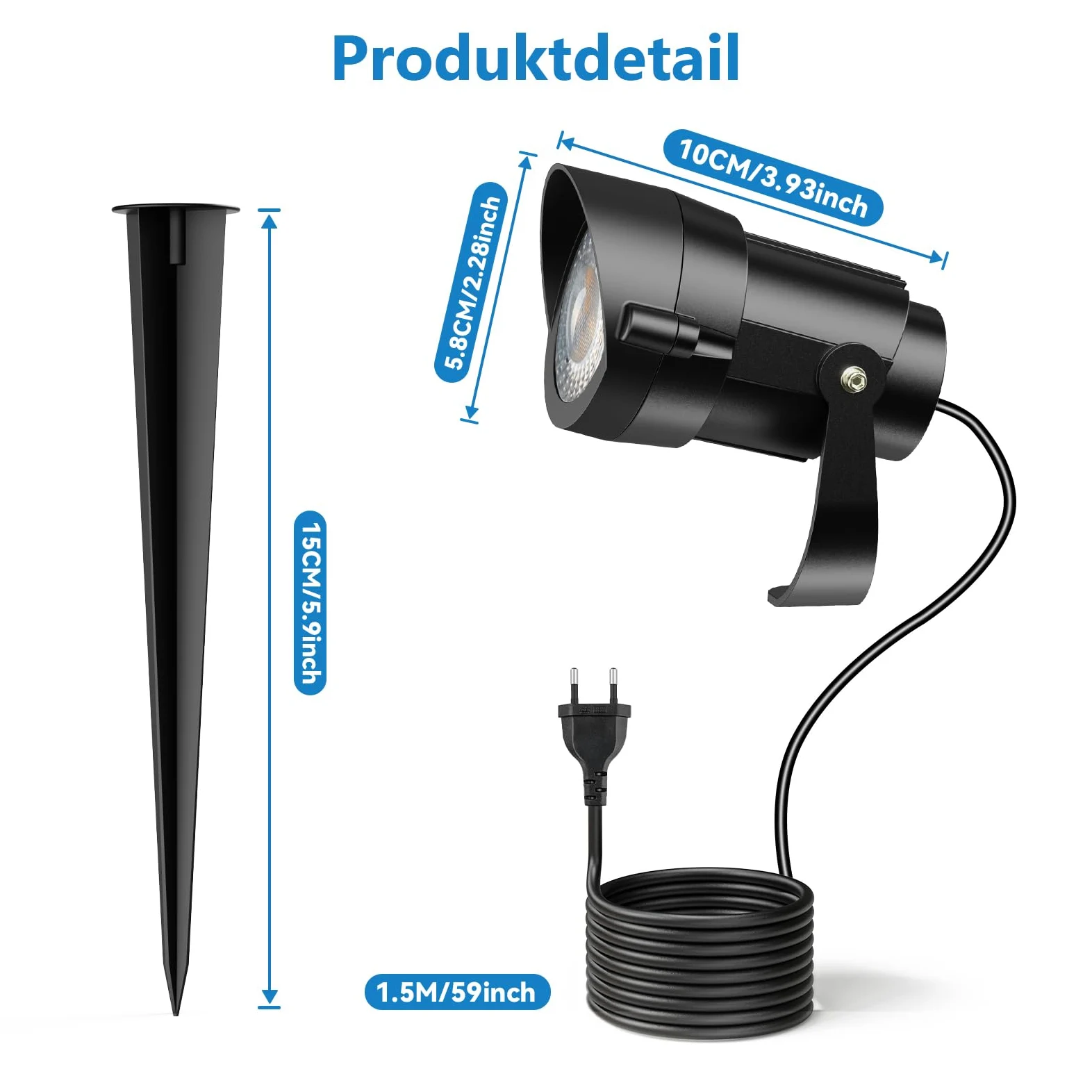 HIBOITEC Oświetlenie ogrodowe 12 W z wtyczką kablową 1,5 m, 2700 K ciepła biel, reflektor ogrodowy z prądem, wodoodporne oświetlenie zewnętrzne LED, do ogrodu, 1320 lm, reflektor ogrodowy do użytku na