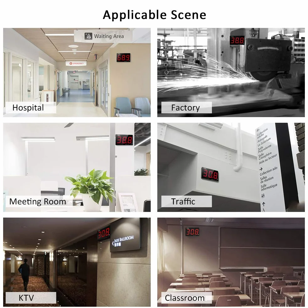 Wall-mounted Sound Decibel Meter,Fast Responding Real Time Monitoring 9.6 Inch LCD Digital Display Environmental Noise Volume Meter 30~130dB