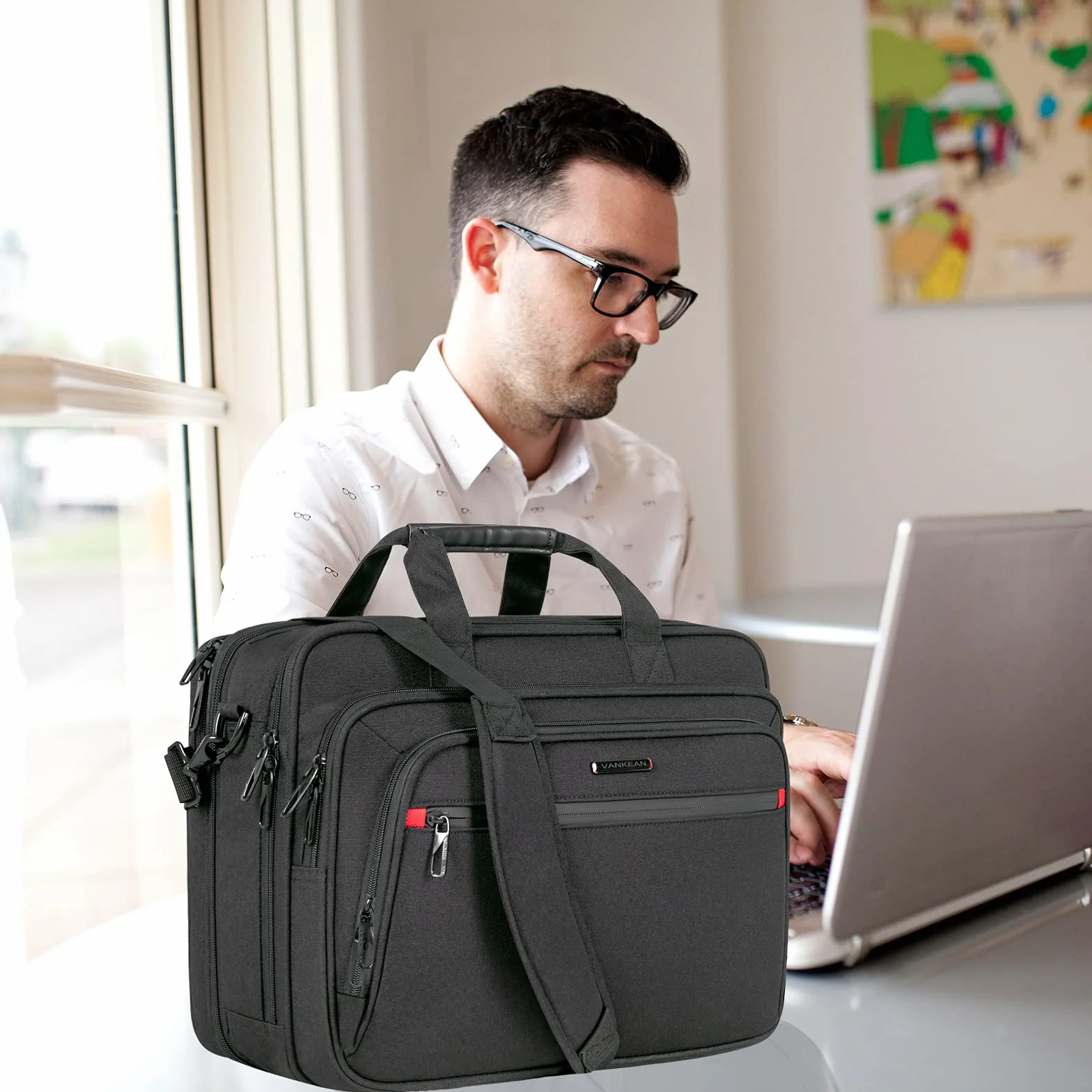 VANKEAN Aktówka na laptopa 17,3 cala rozszerzalna wodoszczelna torba komputerowa do podróży biznesu