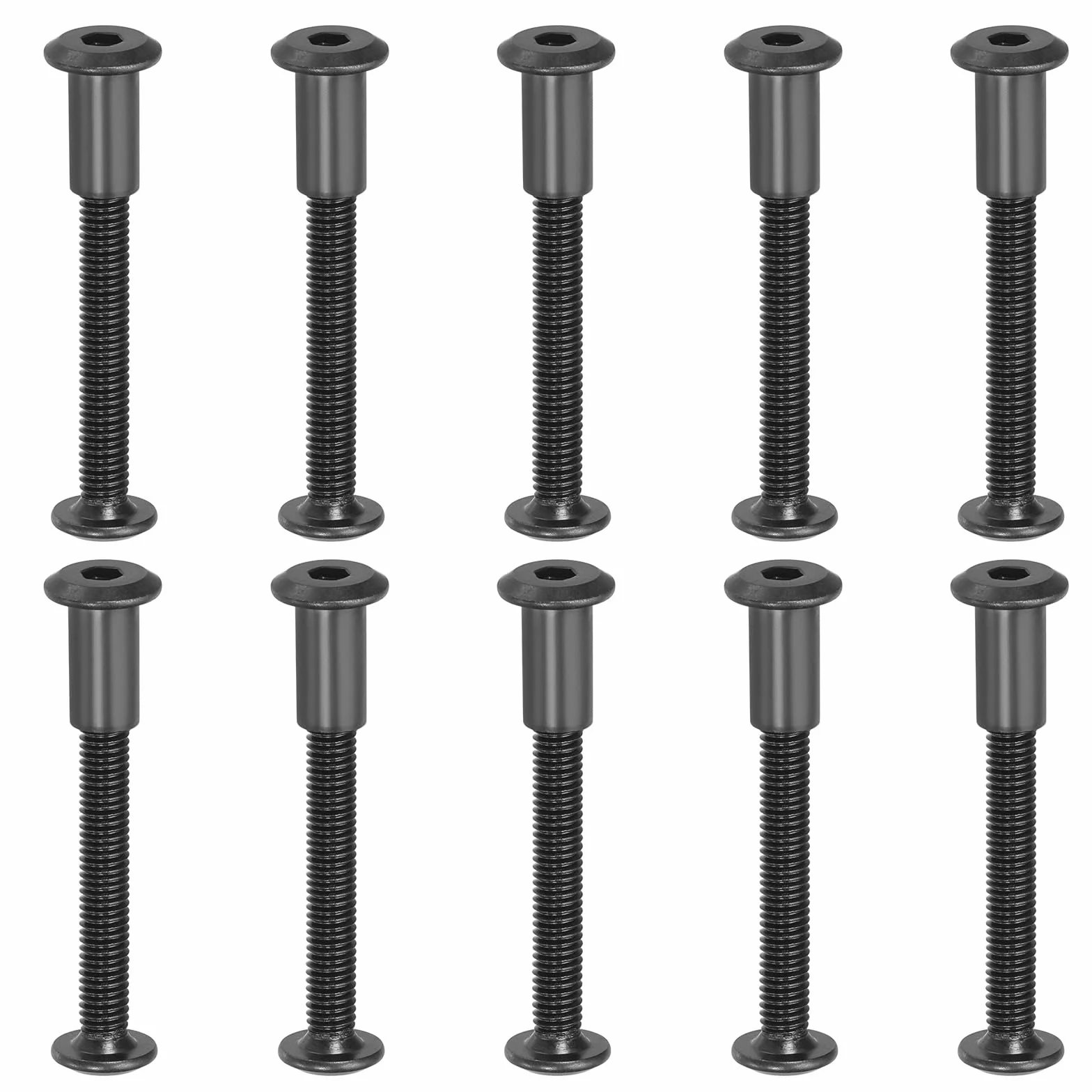 PATIKIL 10 sztuk śrub łączących M6 x 45 mm, sześciokątne śruby łączące ze śrubami tulejowymi, nakrętka tulejowa, stal węglowa, zestaw śrub łączących do drewnianych desek, szaf, mebli, kolor czarny