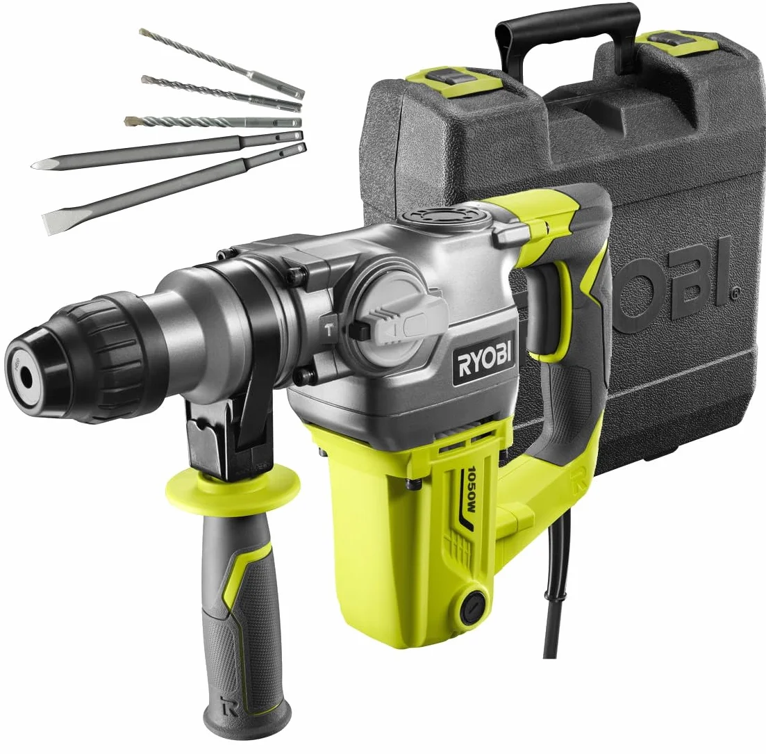 Ryobi Młot udarowo-dłutowy SDS-Plus (silnik 1050 W; 3,6 J; 3 bity wiertnicze, 1 dłuto płaskie i 1 szpiczaste) RSDS1050-K