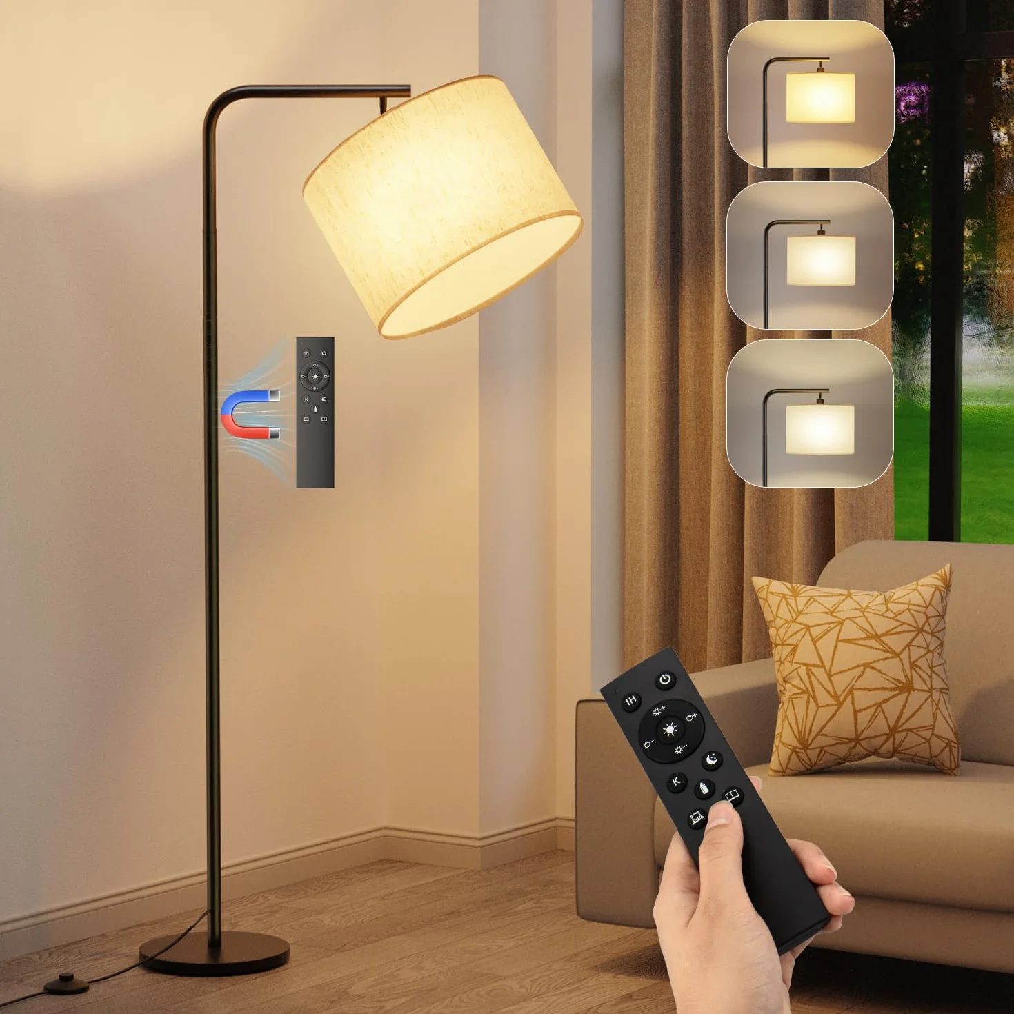 Lampa podłogowa do salonu, z pilotem zdalnego sterowania, lampa stojąca LED, 11 temperatur kolorowych, przyciemniana lampa stojąca do nauki, biura, hotelu