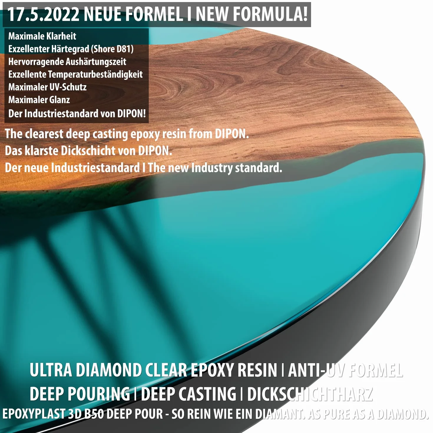 3,0 kg Ultra przezroczysta żywica epoksydowa EpoxyPlast 3D B50 DEEP POUR dwuskładnikowy efekt wody I bardzo dobra ochrona przed promieniowaniem UV Biżuteria I żywica odlewnicza I produkt przezroczysty