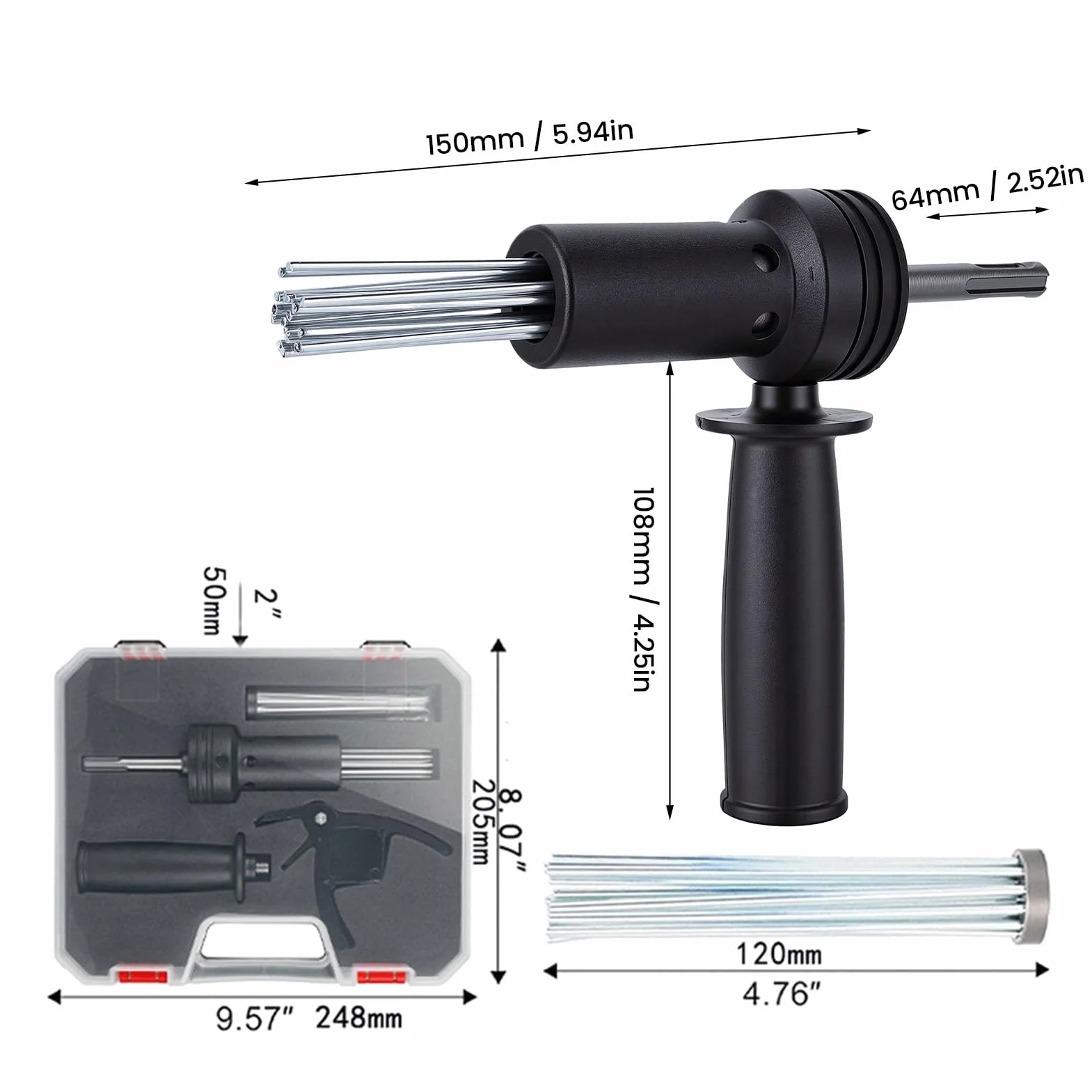Adapter Igły do ​​młotka Elektrycznego | Adapter do Młotka Elektrycznego, Nasadka do Usuwania Rdzy z 18 Igłami, Antypoślizgowy Uchwyt Zaciskowy, Wstępna Obróbka