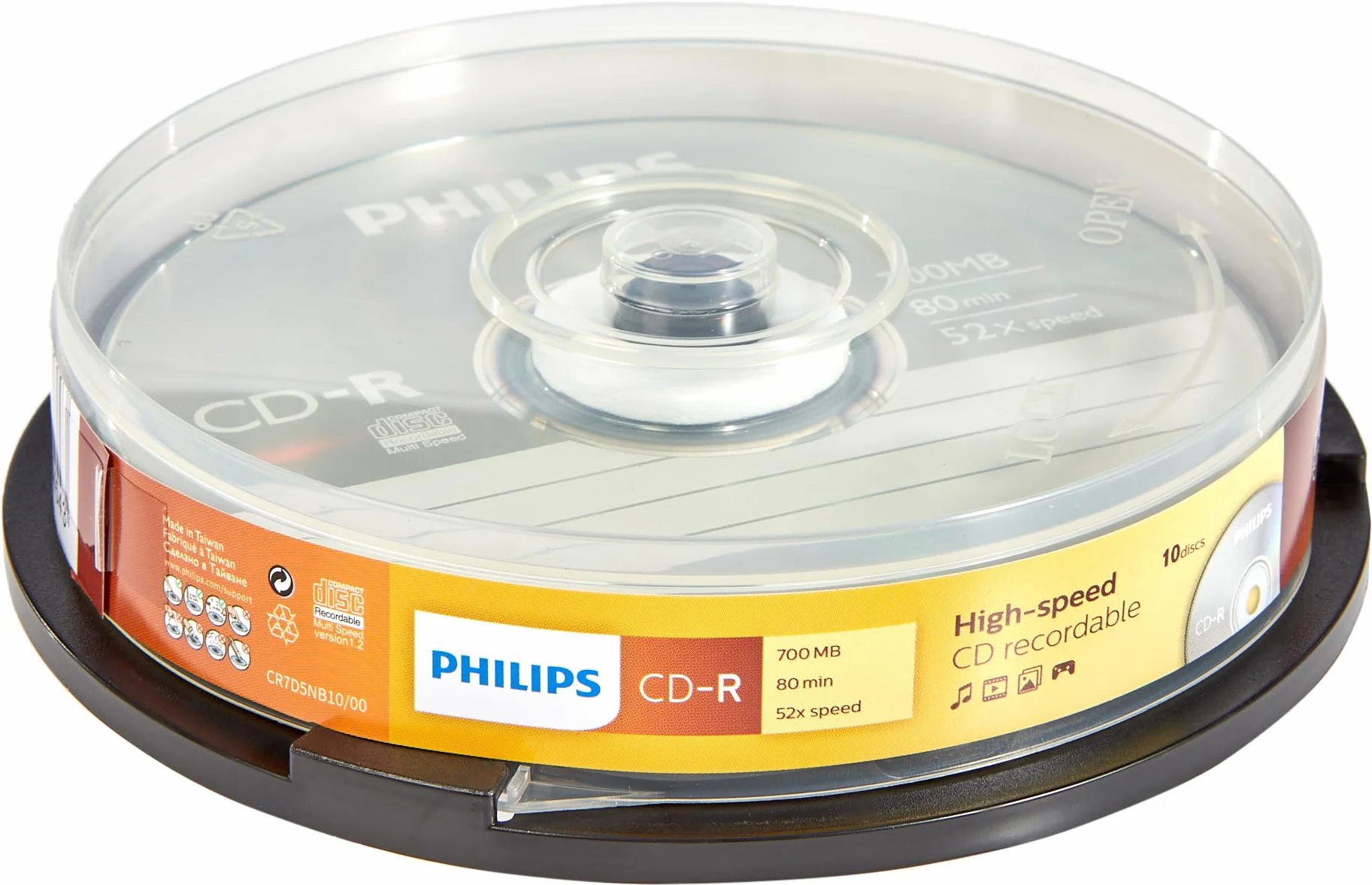 Philips CD-R nośniki o wysokiej prędkości High-speed (700 MB / 80 minut, 52x prędkość, wrzeciona 10 szt.)