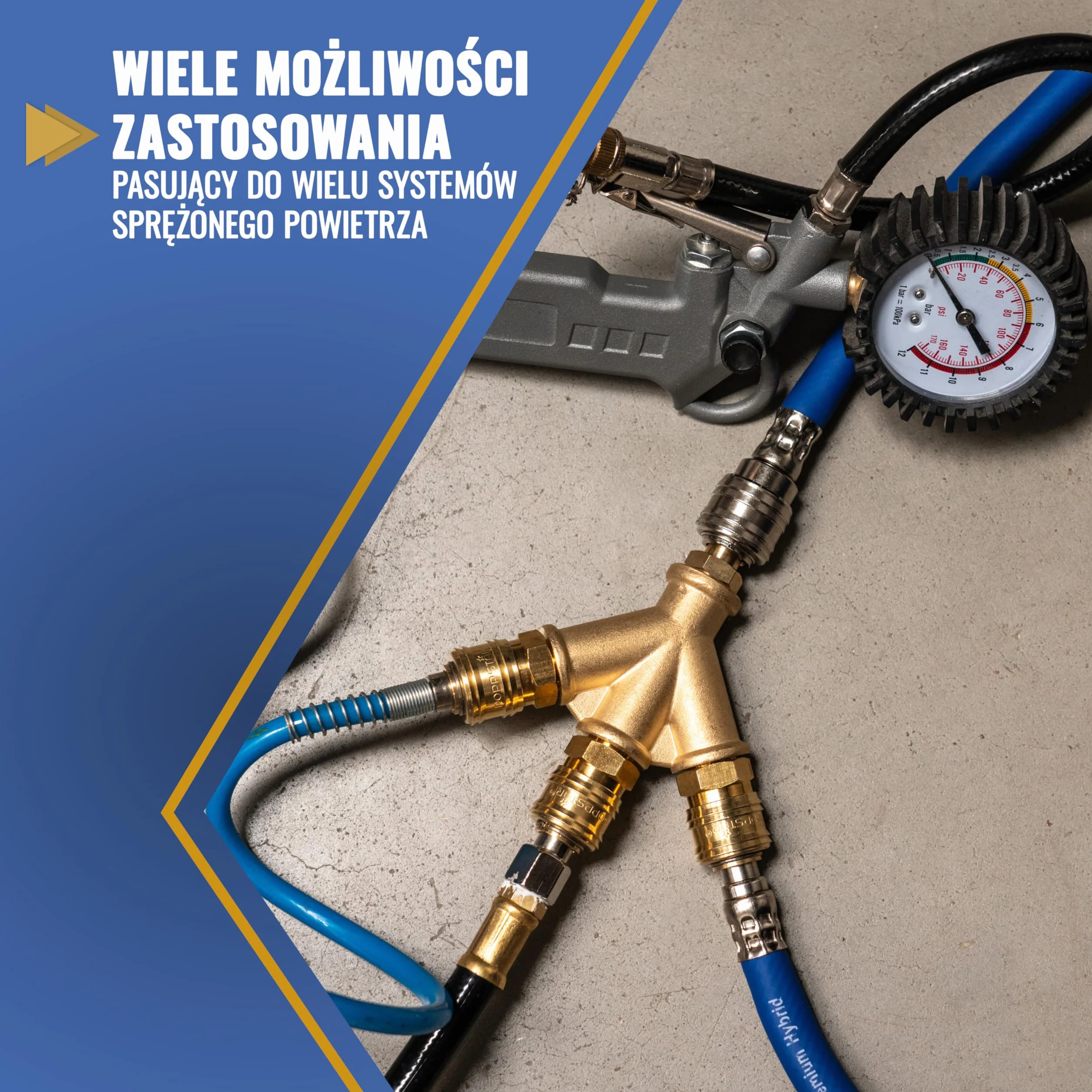 Poppstar 3-krotny rozdzielacz sprężonego powietrza z szybkozłączkami 1/4" (standardowe przyłącza sprężonego powietrza NW 7.2)