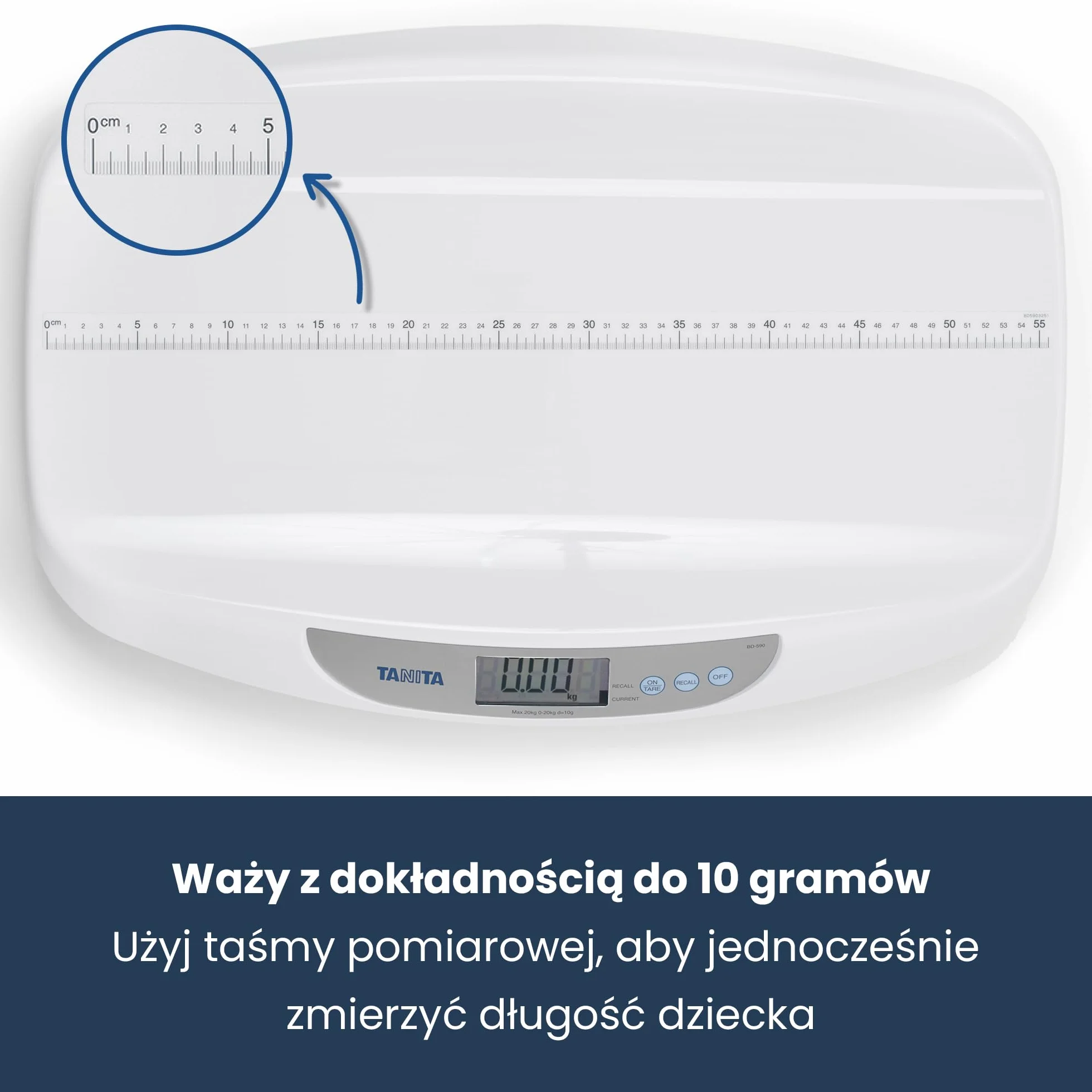 TANITA BD-590 cyfrowa waga dziecięca z miernikiem długości, biała