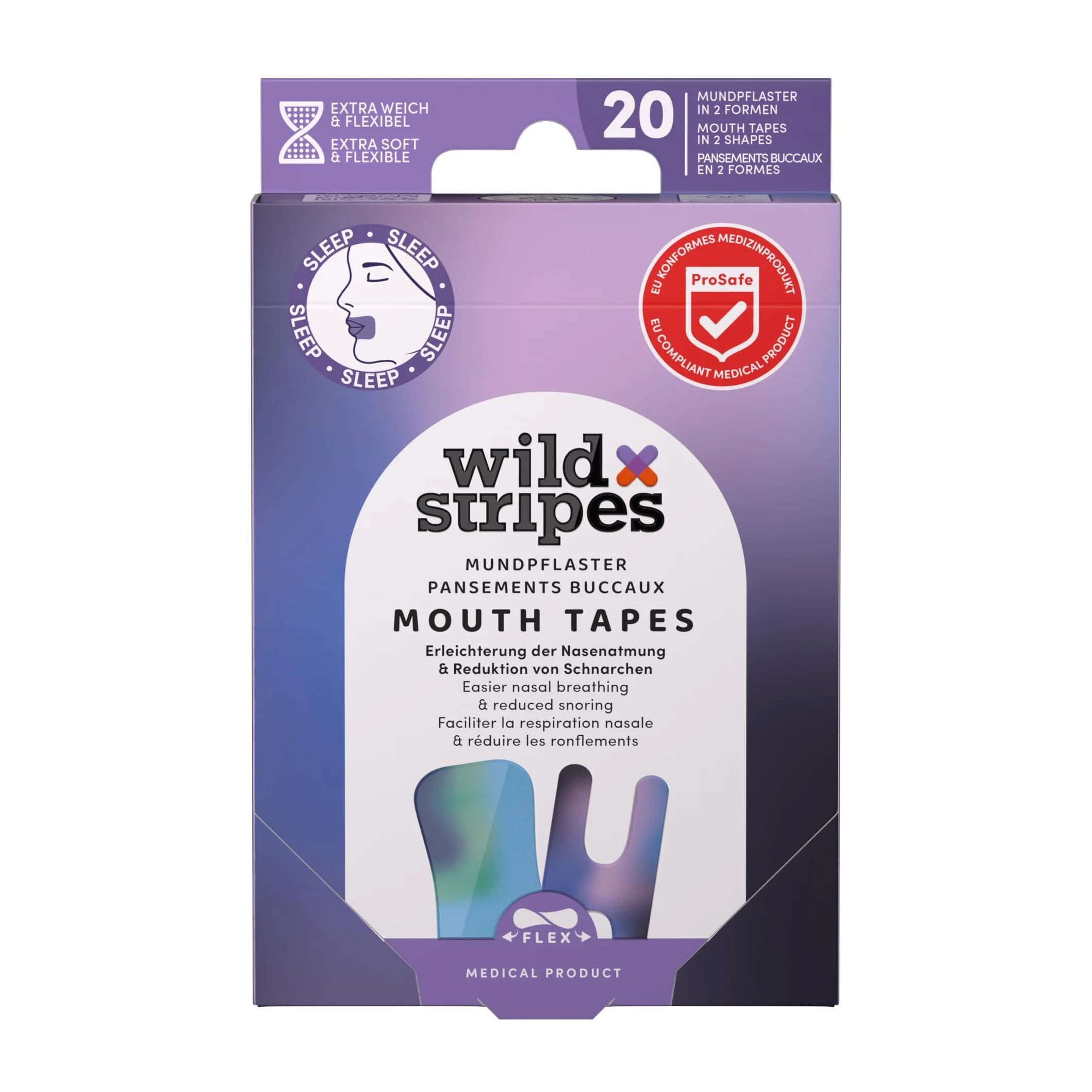 Wild Stripes - Mouth Patches Sunset - plastry do oddychania przez nos i spokojny sen - Funkcjonalna taśma z praktycznym wzornictwem, stylowa, przyjazna dla skóry - 20 sztuk