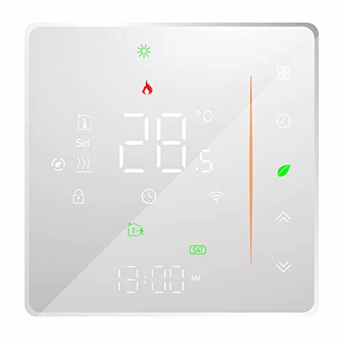 Inteligentny termostat WiFi, programowalny co tydzień, obsługuje sterowanie dotykowe, aplikacja mobilna/sterowanie głosem, kompatybilny z domem, do kotłów wodnych/gazowych 5 A, biały