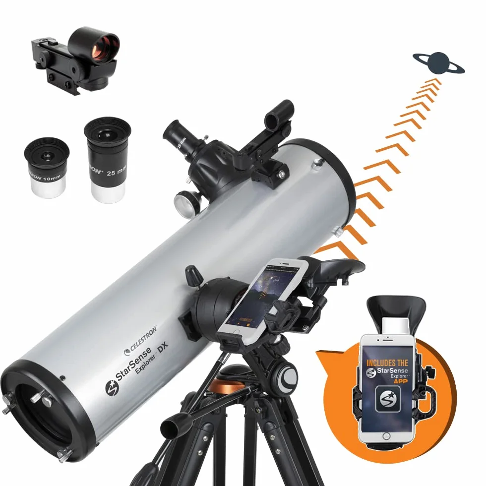 Celestron 22461 StarSense Explore DX 130 Teleskop reflektorowy Newtona, aplikacja na smartfony, dwa okulary, stacja dokująca, statyw iOS/Android