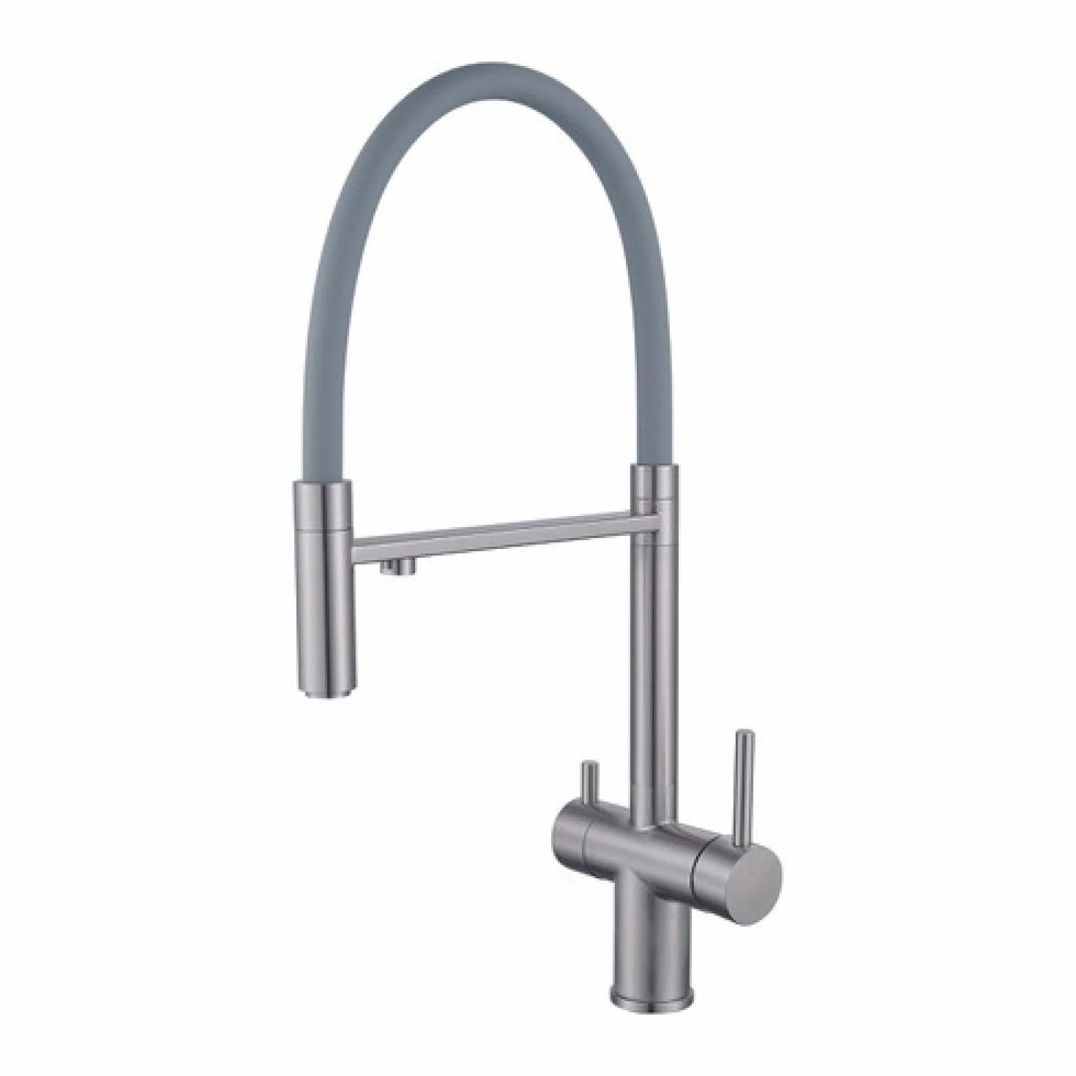 Bateria umywalkowa, Bateria kuchenna typu „trzy w jednym” ze stali nierdzewnej | Wielokolorowy kran kuchenny: wyciągany, do picia, umywalkowy(Brushed (Grey Silicone Tube) (Piping))