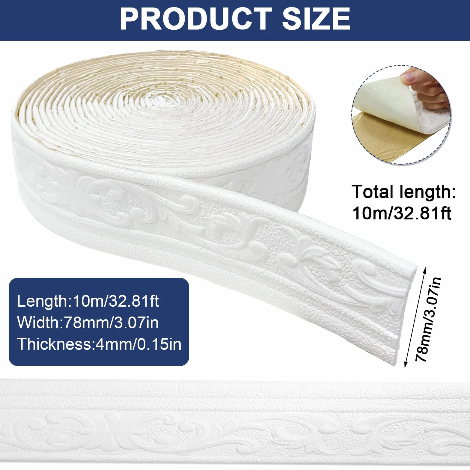 Bordiura samoprzylepna listwa sztukatorska 3D na ścianę – 10 m x 8 cm x 5 mm – listwy ozdobne, samoprzylepna, wodoodporna bordiura ścienna, listwy samoprzylepne, do narożników, linii, dekoracji sufitu