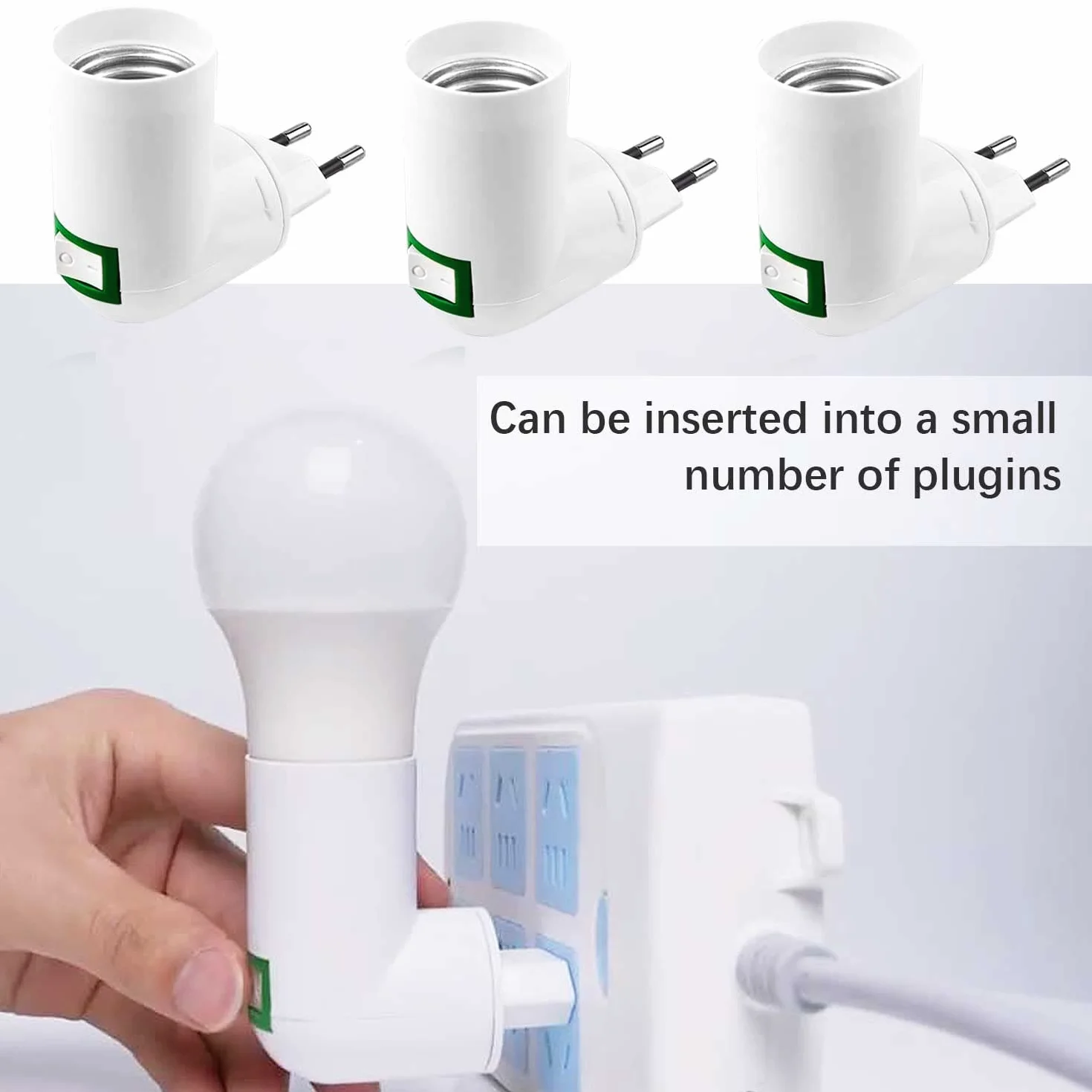 4 gniazda E27 z przełącznikiem, gniazdo budowlane AC 220 V, gniazdo elektryczne do adaptera E27 Lampa ścienna do montażu na ścianie żarówki LED (biały)