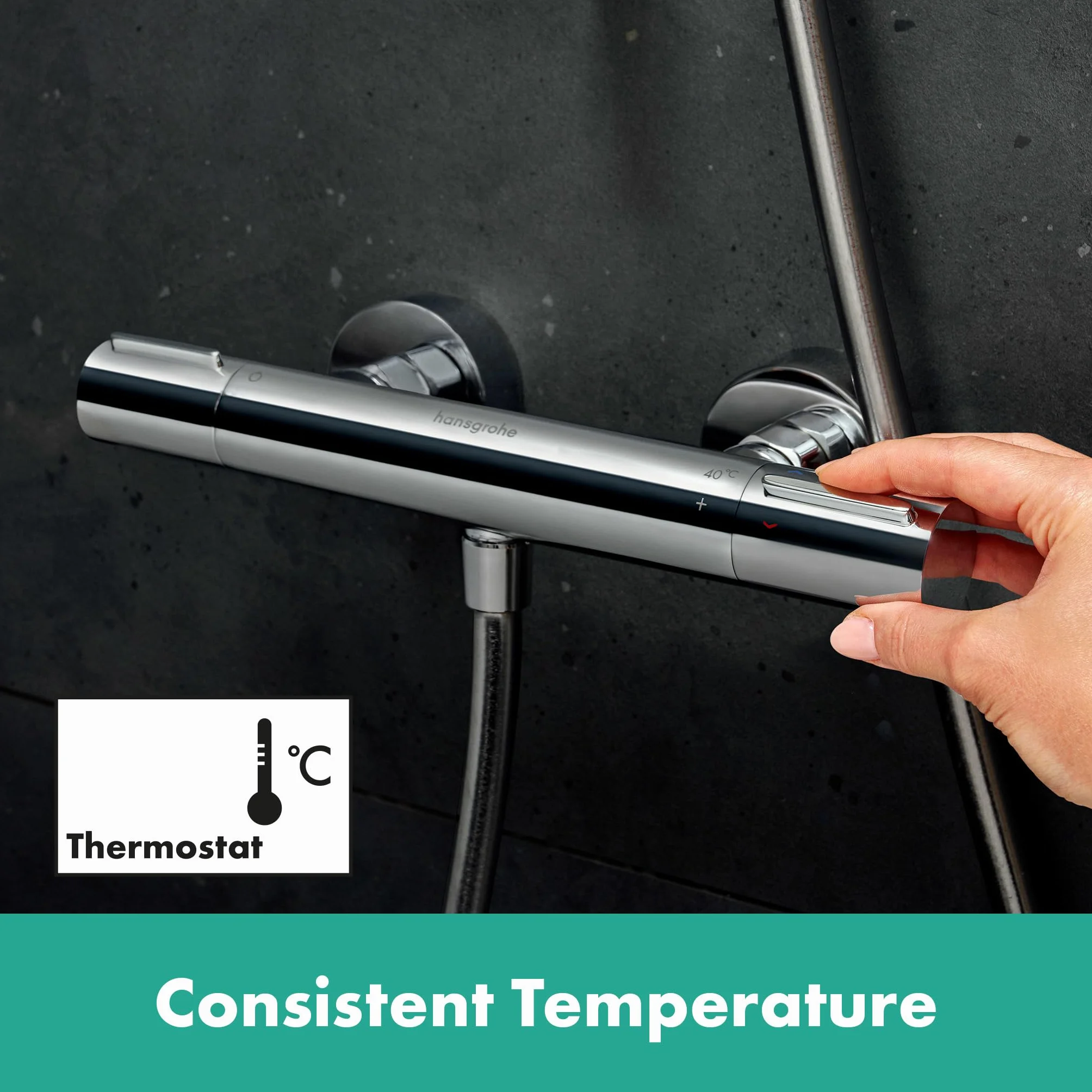 hansgrohe Ecostat Element - bateria termostatyczna prysznicowa natynkowy z EcoStop+, armatura prysznicowa z zabezpieczeniem przy 40 °C, thermostat, kran do 1 odbiornika, chrom, 13346000