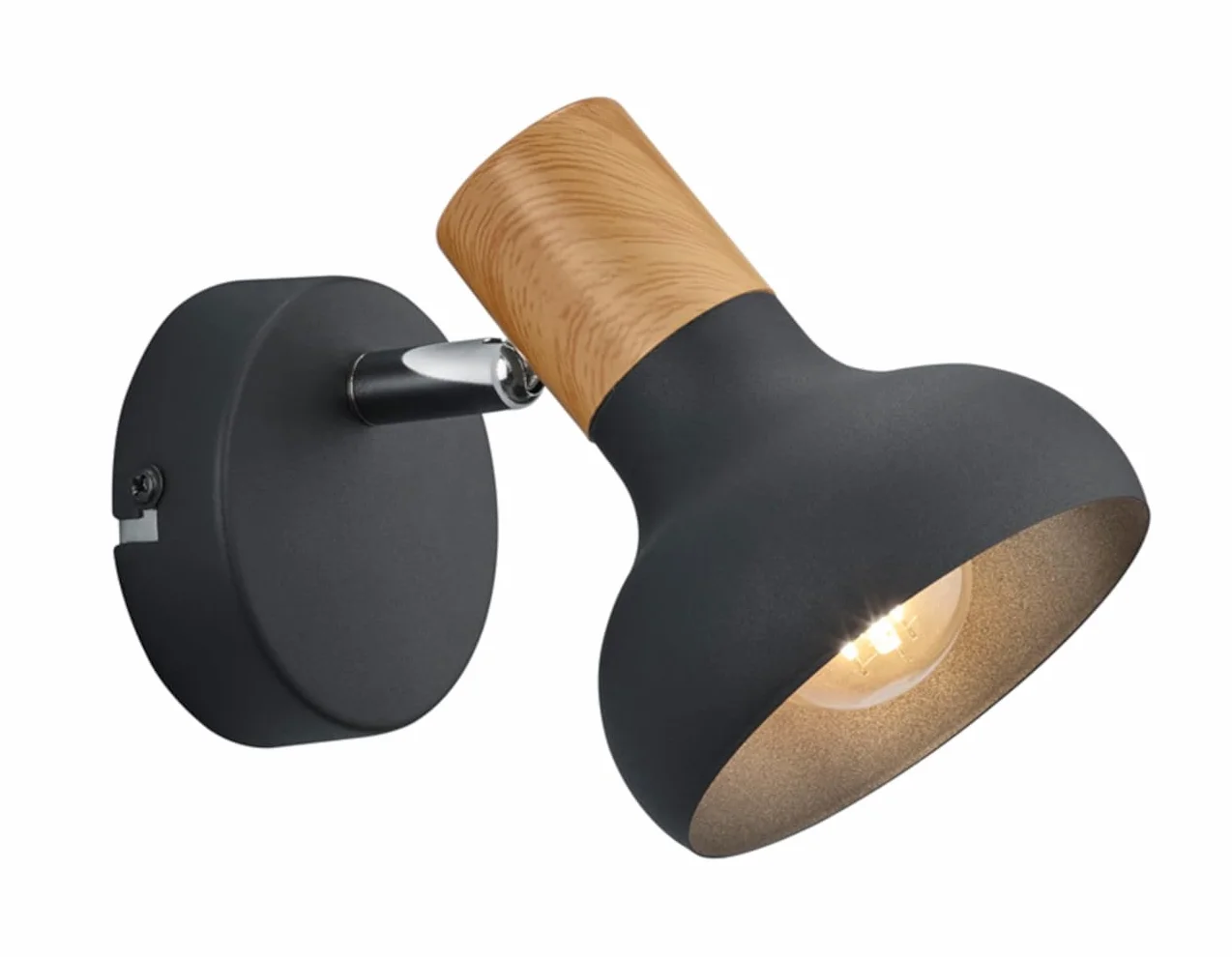 Reality Leuchten lampa punktowa ścienna Latika R81521032, metal czarny matowy, imitacja drewna, bez 1 x E14
