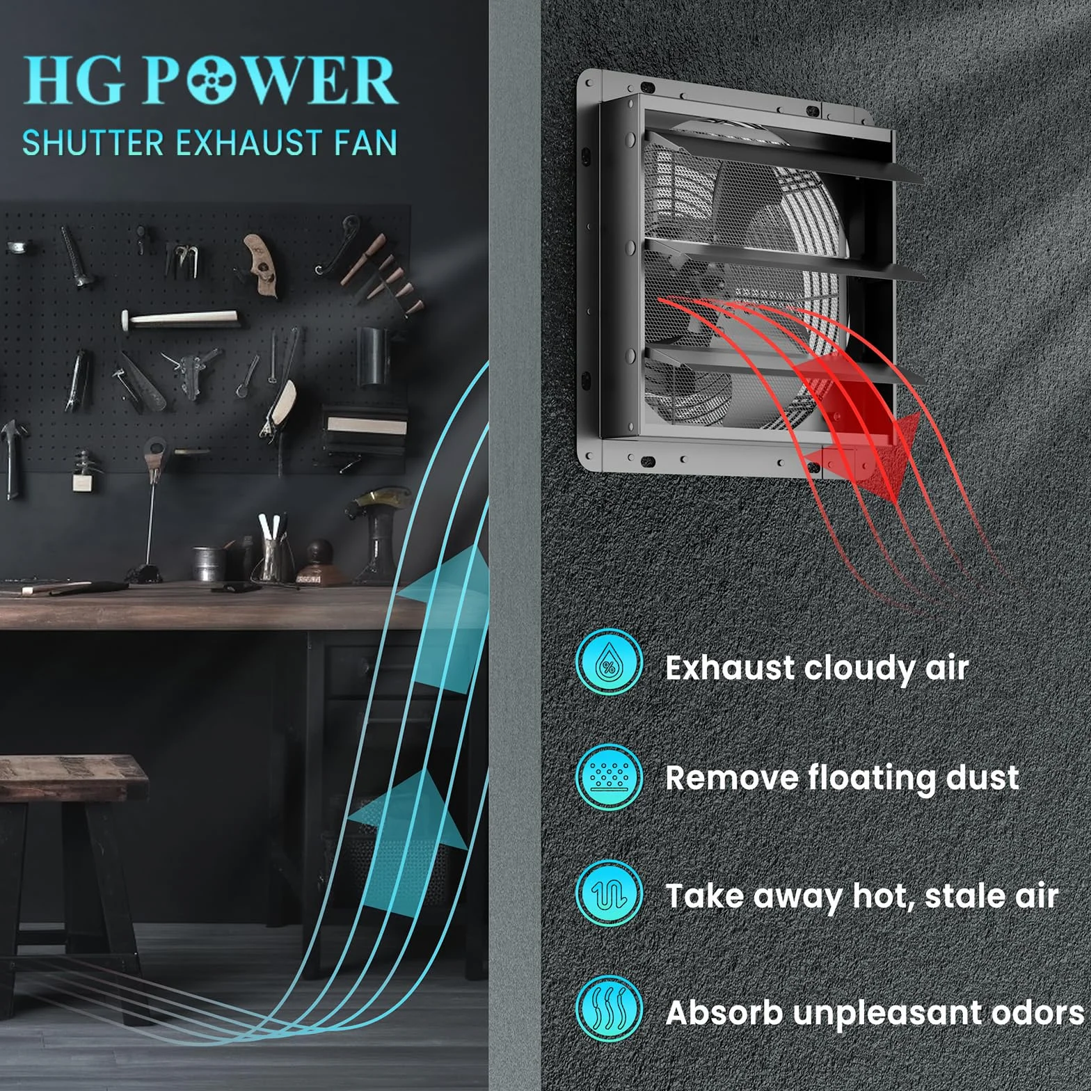 HG Power Wentylator wyciągowy 300 mm z regulatorem prędkości obrotowej, przemysłowy, wentylator ścienny, 1300 m³/h, regulowany z sitkiem oczkowym, aluminiowy, z wtyczką EU, do piwnicy, garażu, kuchni,