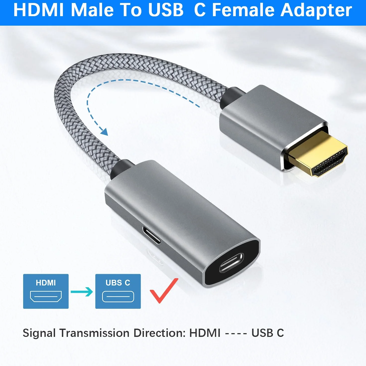 Basesailor Adapter kabla HDMI męski na USBC z kablem do ładowania, wyjście USB typu C 3.1 na wejście HDMI, adapter 4K 60 Hz Thunderbolt 3 do nowego MacBooka Pro, Mac, Surface, Nreal Air, Rokid