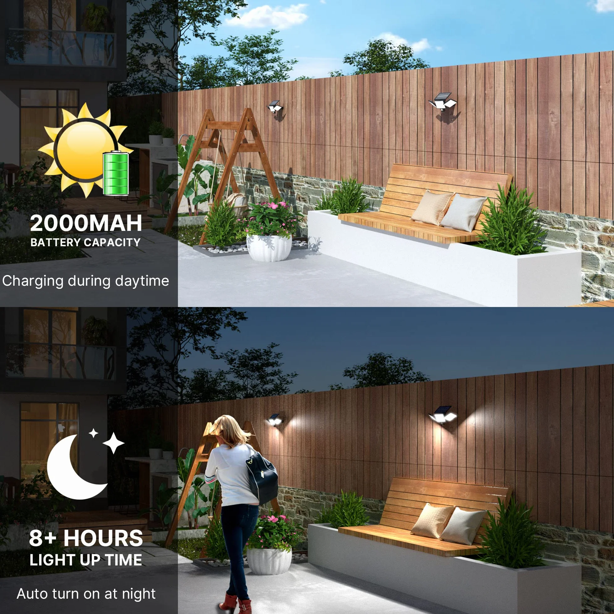 2 x zewnętrzna lampa solarna z czujnikiem ruchu, do ogrodu, 304, 3 tryby, zewnętrzna lampa solarna z pilotem zdalnego sterowania, wodoodporna IP65, szerokokątne oświetlenie słoneczne, oświetlenie