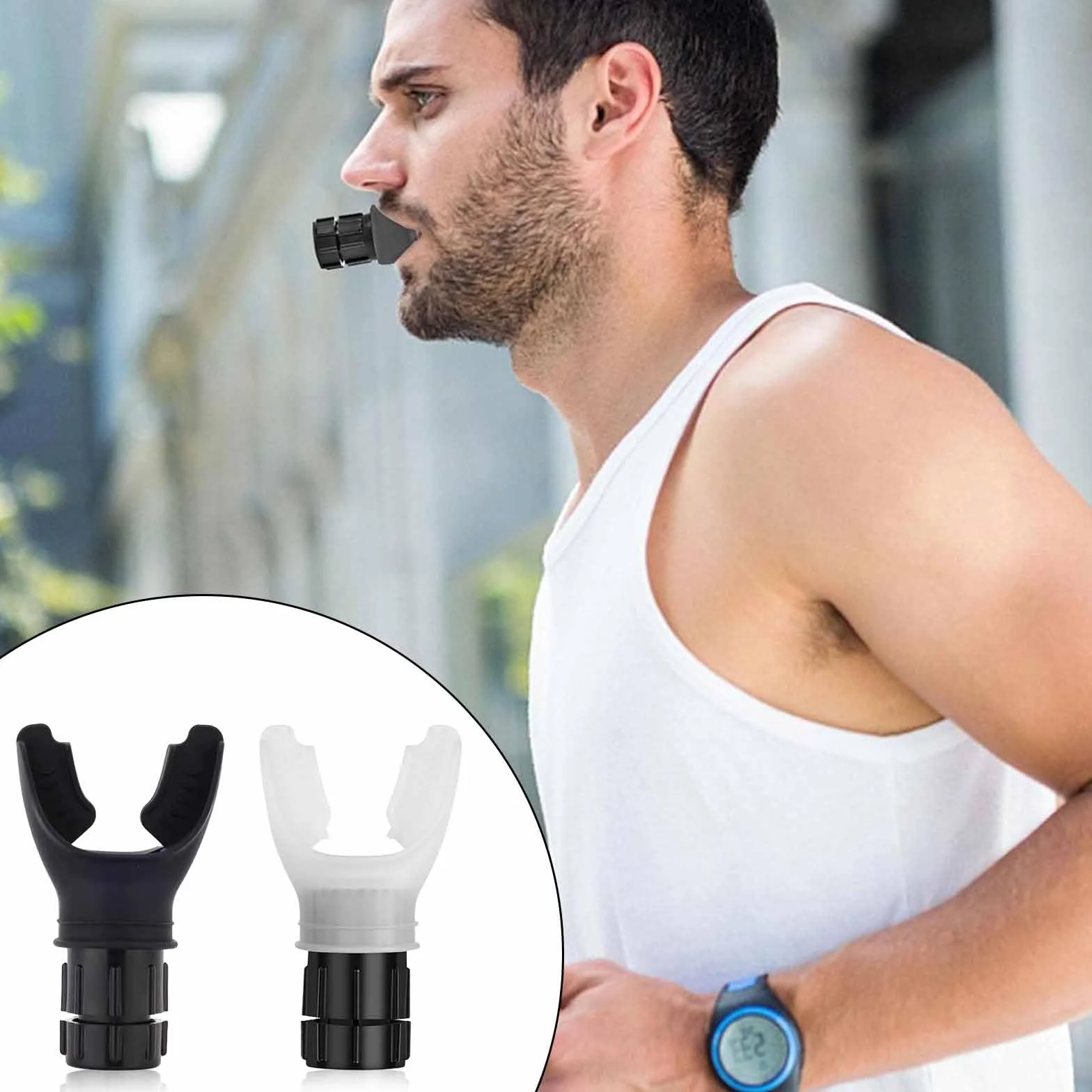 Roinaid Oxyfit przenośny trenażer oddechowy, 2 sztuki, trener oporu oddechowego, trenażer płuc Oxybreath Pro, trener płuc, trener płuc (biały i czarny)