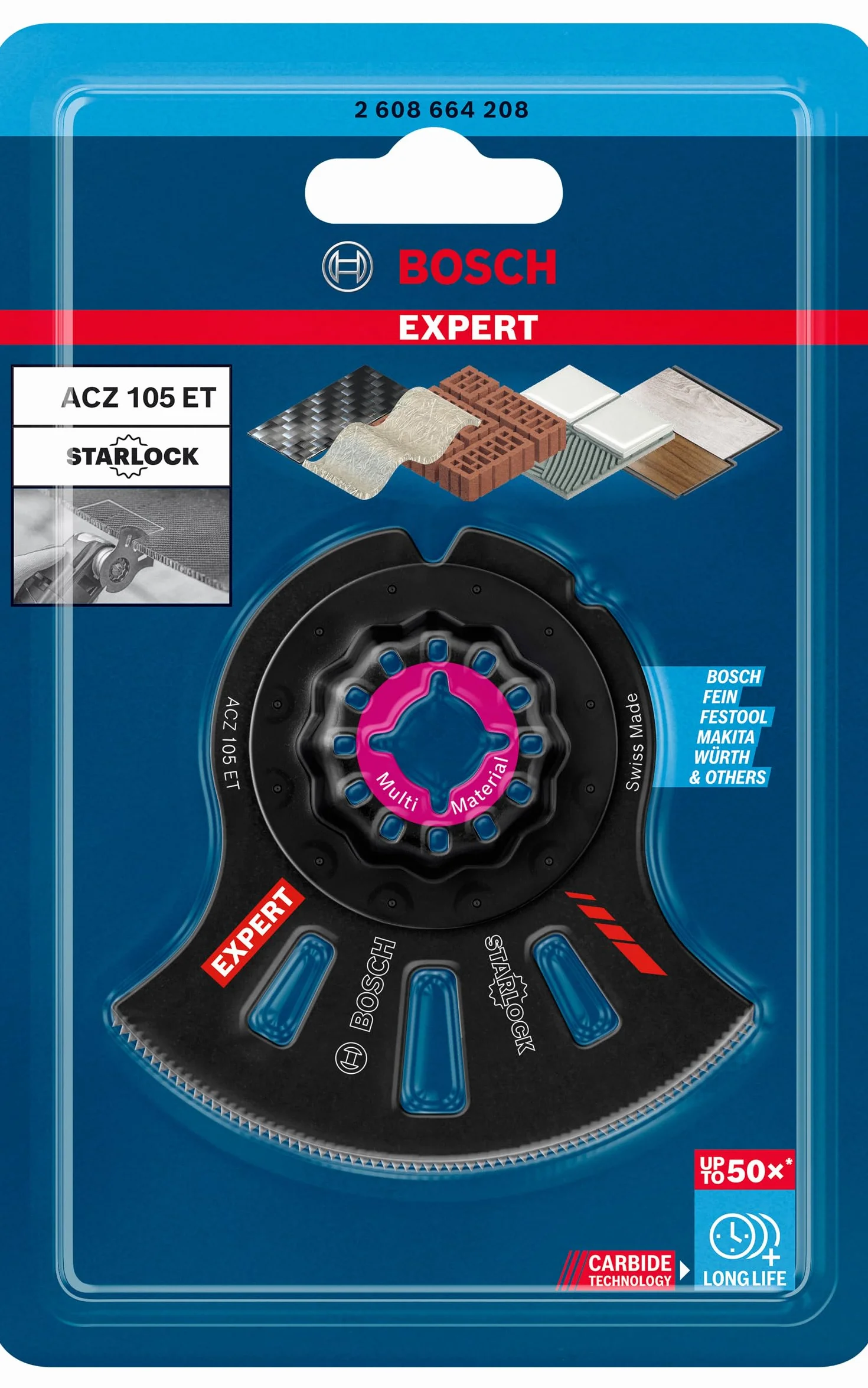 Bosch 1x Brzeszczoty segmentowe EXPERT Multi Material ACZ 105 ET (do Tworzywa włókniste GFK, CFK, Cegła, Ø 105 mm, Professional Akcesoria Narzędzie wielofunkcyjne)