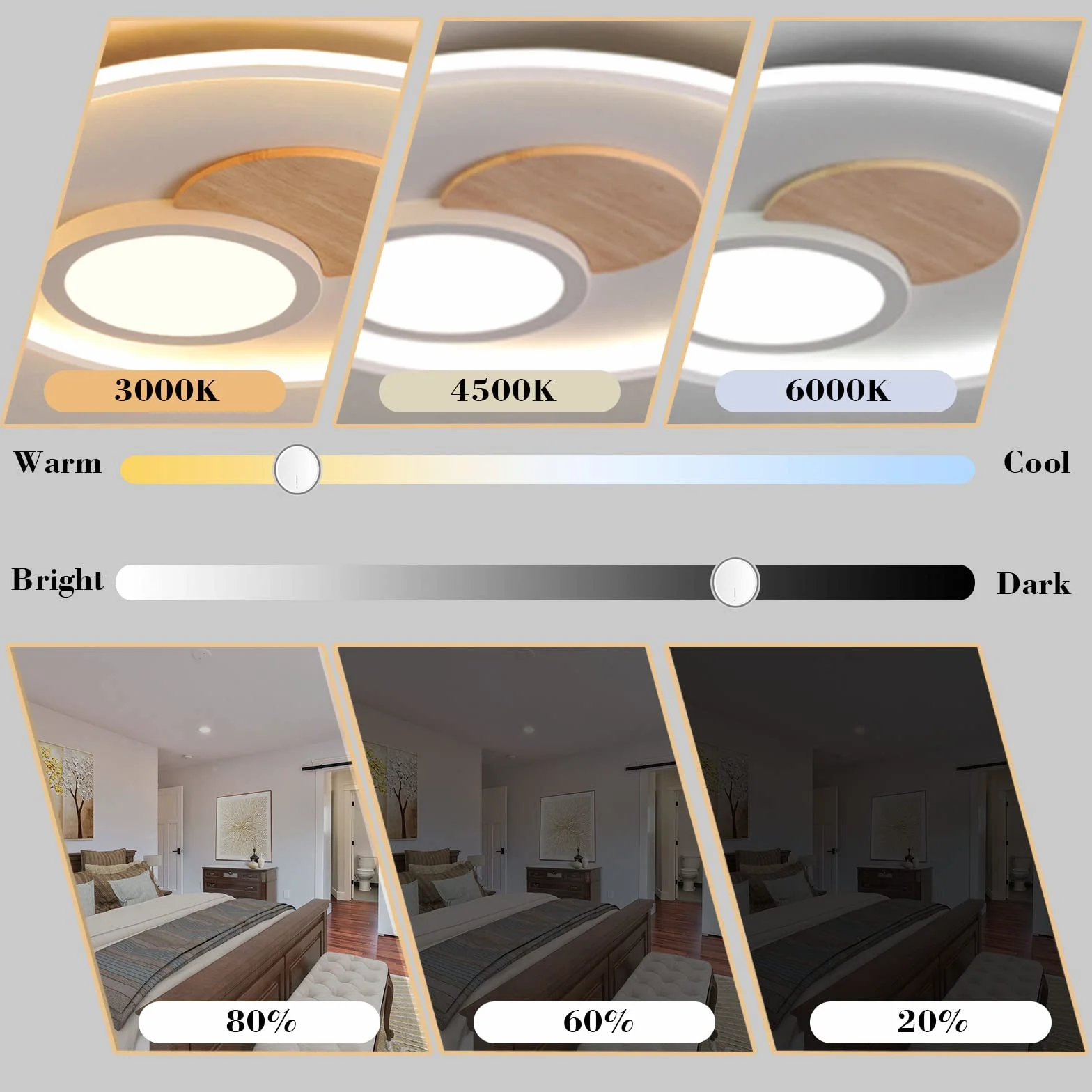 Lampa sufitowa LED, drewno, lampa sufitowa, ściemniana, z pilotem zdalnego sterowania, nowoczesna, okrągła, drewniana lampa sufitowa do sypialni, pokoju dziecięcego, salonu, kuchni (Ø 31,5 cm