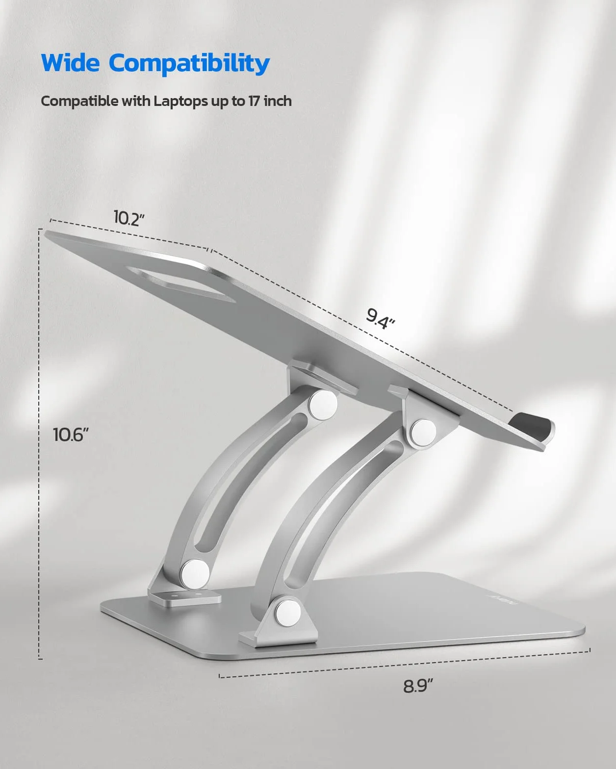 Nulaxy w pełni regulowany stojak na laptop – podwójnie składany podwyższenie z aluminium z otworami wentylacyjnymi, ergonomiczny organizer na notebooki, przenośne akcesorium biurowe, srebrny