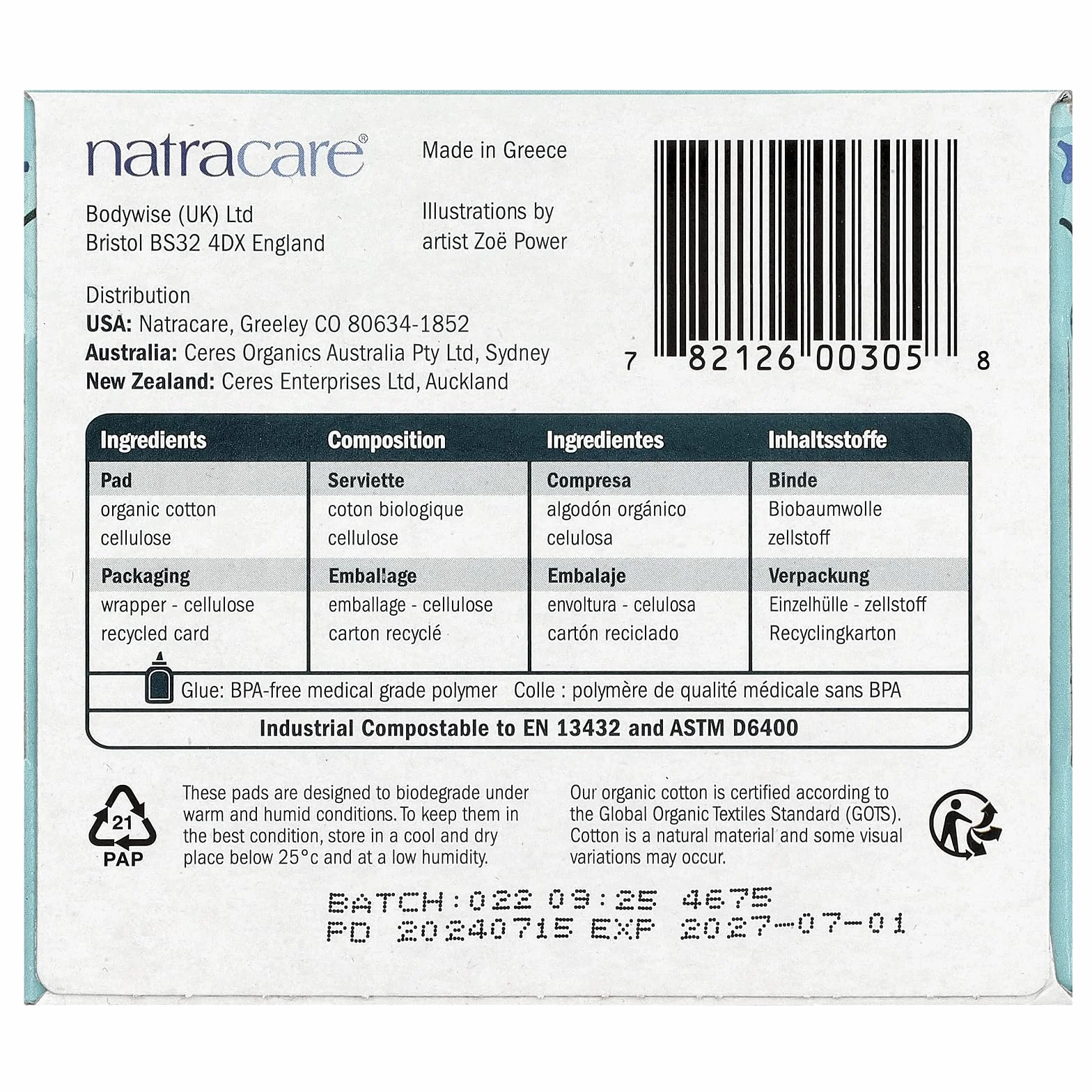 Natracare Bawełna organiczna Ultra Pads 14 Regular Flow