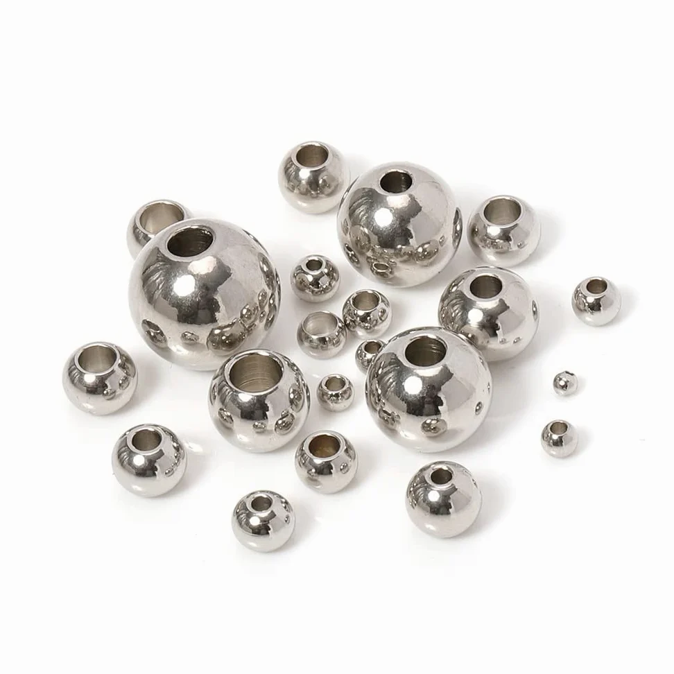 Kula łożyskowa ze stali nierdzewnej, 20 sztuk koraliki ze stali nierdzewnej 13mm-30mm do wyrobu biżuterii koraliki dystansowe luzem otwór w kształcie kuli 3-5mm do bransoletek elementy biżuterii DIY(2