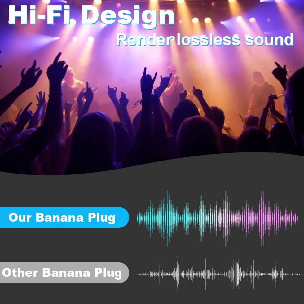 Wtyczki bananowe 4 sztuki, złącza do kabli głośnikowych 4,5 mm², HiFi (2 czerwone, 2 czarne)