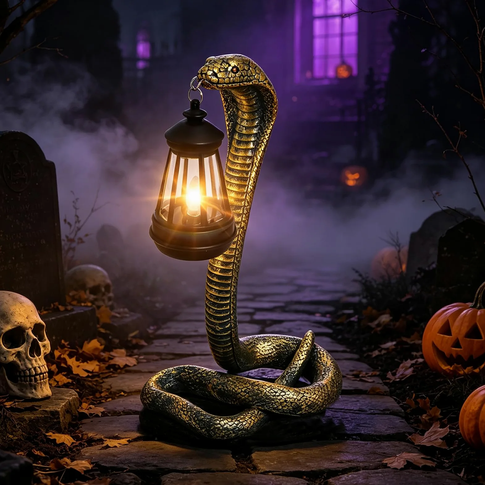 Statua węża do ogrodu i domu, oświetlenie solarne na zewnątrz, idealna do ogrodnictwa, prezenty dla kobiet, mamy, babci, na Halloween, dekoracyjne światła (brązowy)