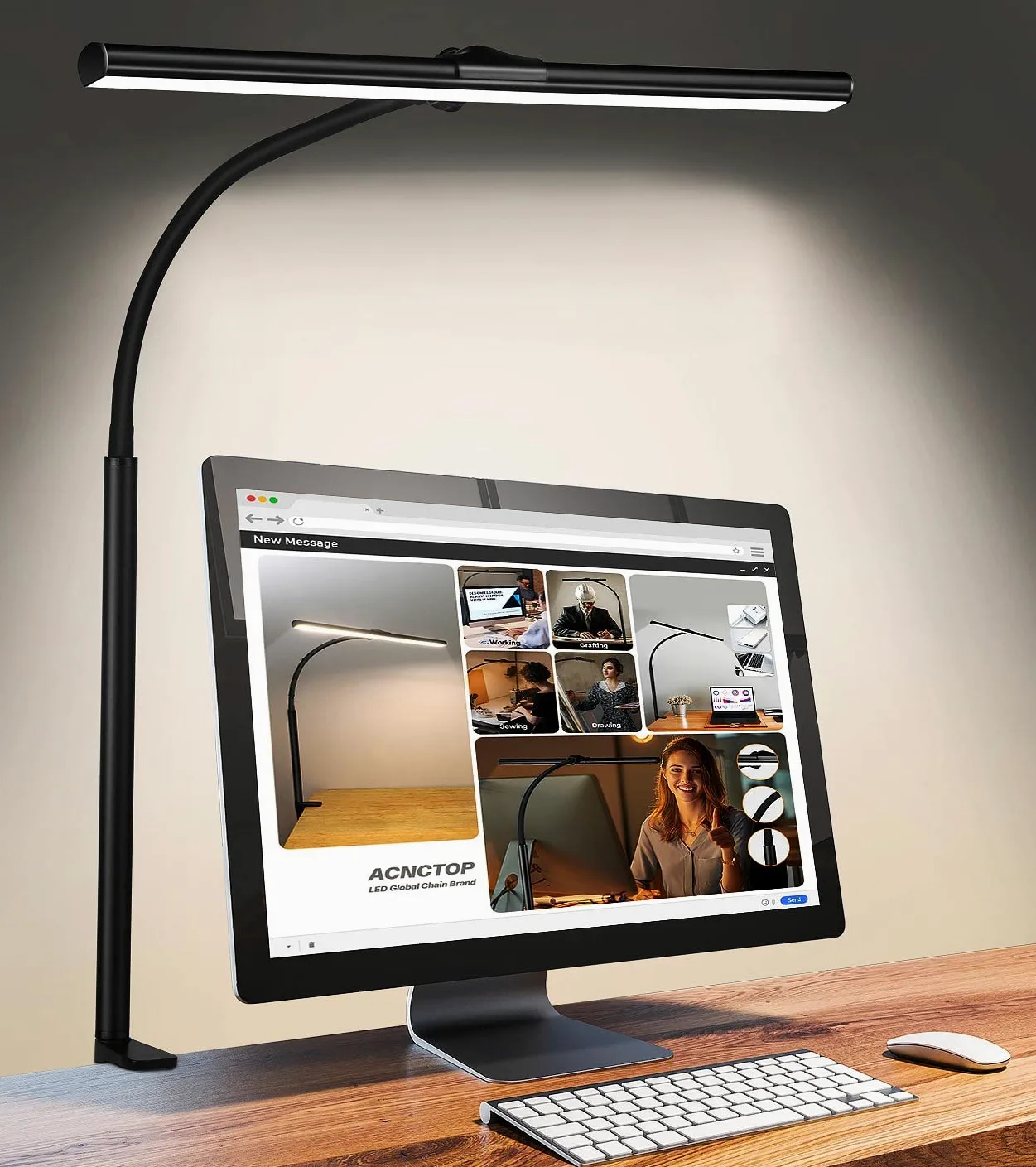 ACNCTOP Lampa biurkowa LED do biura domu, troszcząca się o oczy architekt, lampa zadaniowa, 25 trybów oświetlenia, regulowana, elastyczna lampa zaciskowa, do stołu warsztatowego, szkicowania,