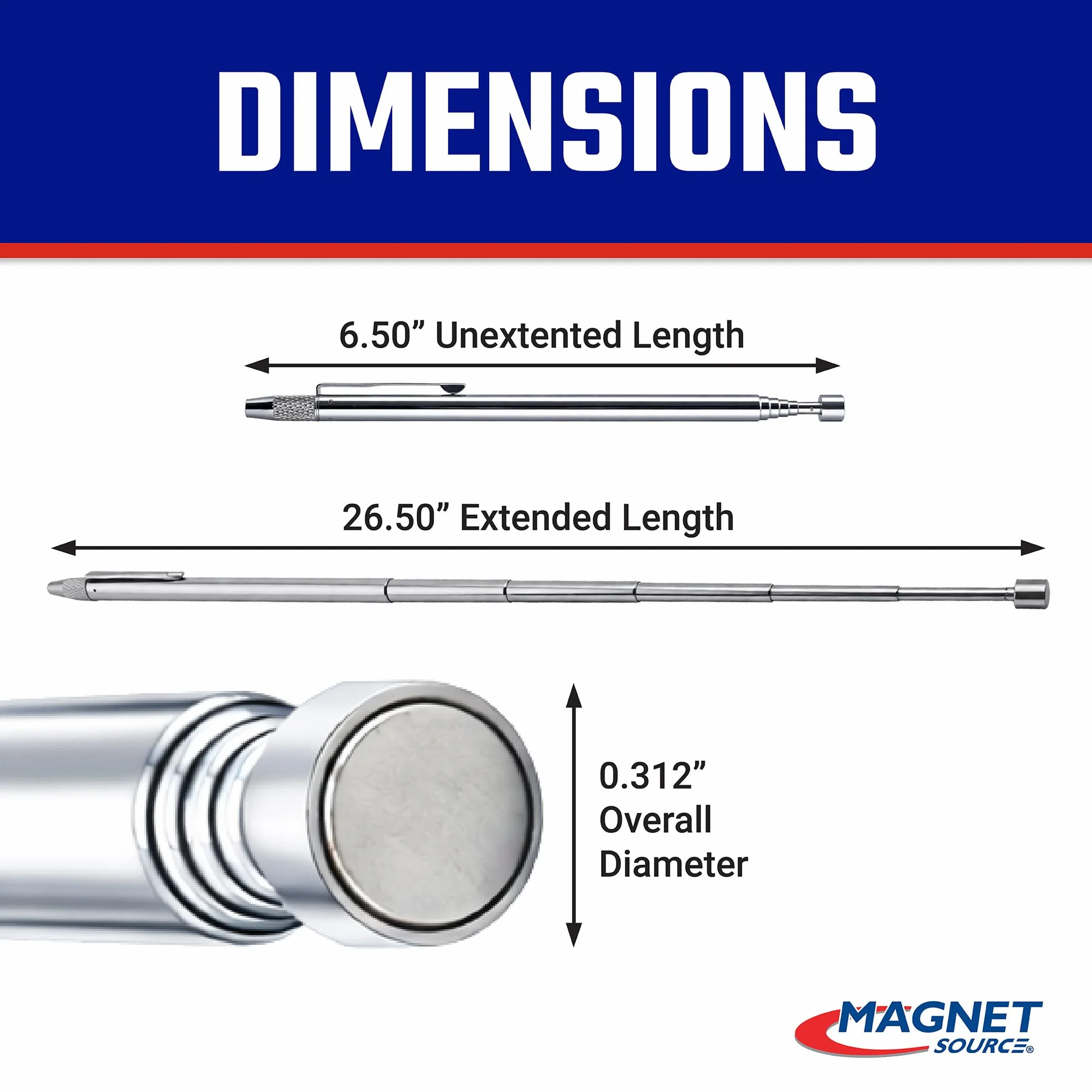 Master Magnetics 07565 narzędzie do ekstrakcji magnetycznej, teleskopowe, z głowicą magnetyczną, długość 63,5 cm, do 1,36 kg