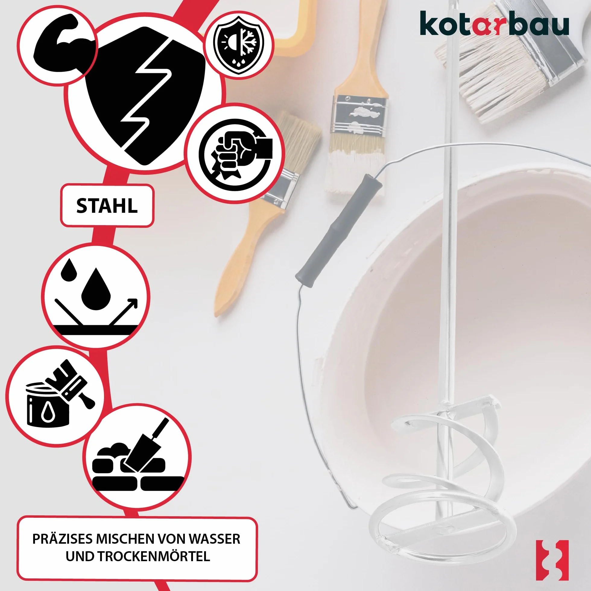 KOTARBAU® Mieszadło spiralne 100 mm do cementu, tynku, gipsu, farb, mieszadła, mieszadła okrągłego, mieszadła kolorowego, mieszadła gipsowego SDS Plus