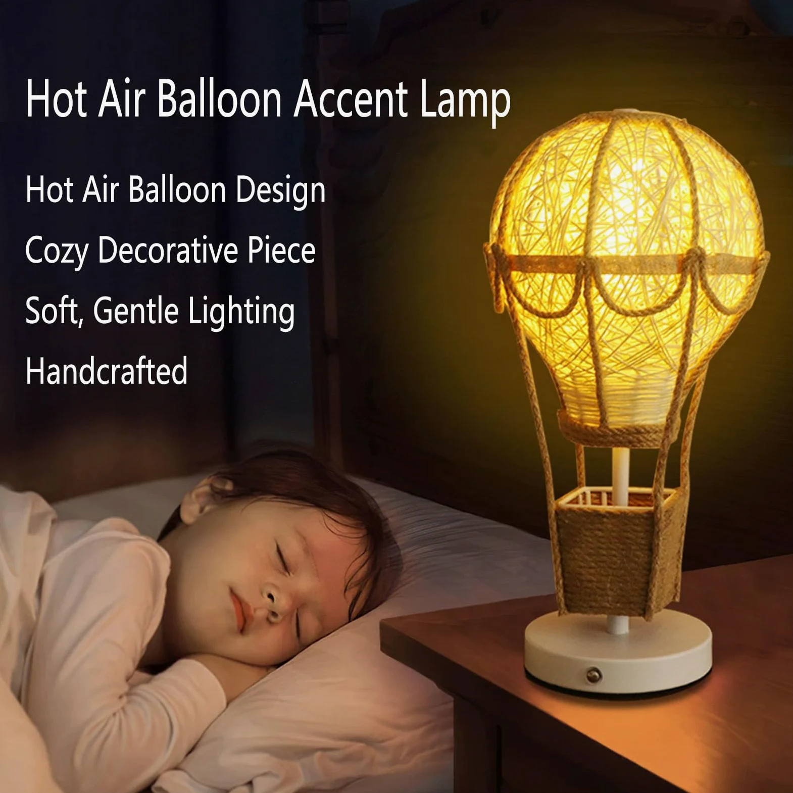 Lampa Kształcie Balonu Ogrzane Powietrze Ręcznie Robiona Imitacji Lnu Dekoracyjna Ciepła Lampa Pokoju Dziecięcego Sypialni Przenośna Lampka Nocna Kształcie Plecionego Kosza Wyjątkowa Serce Lampa Domu