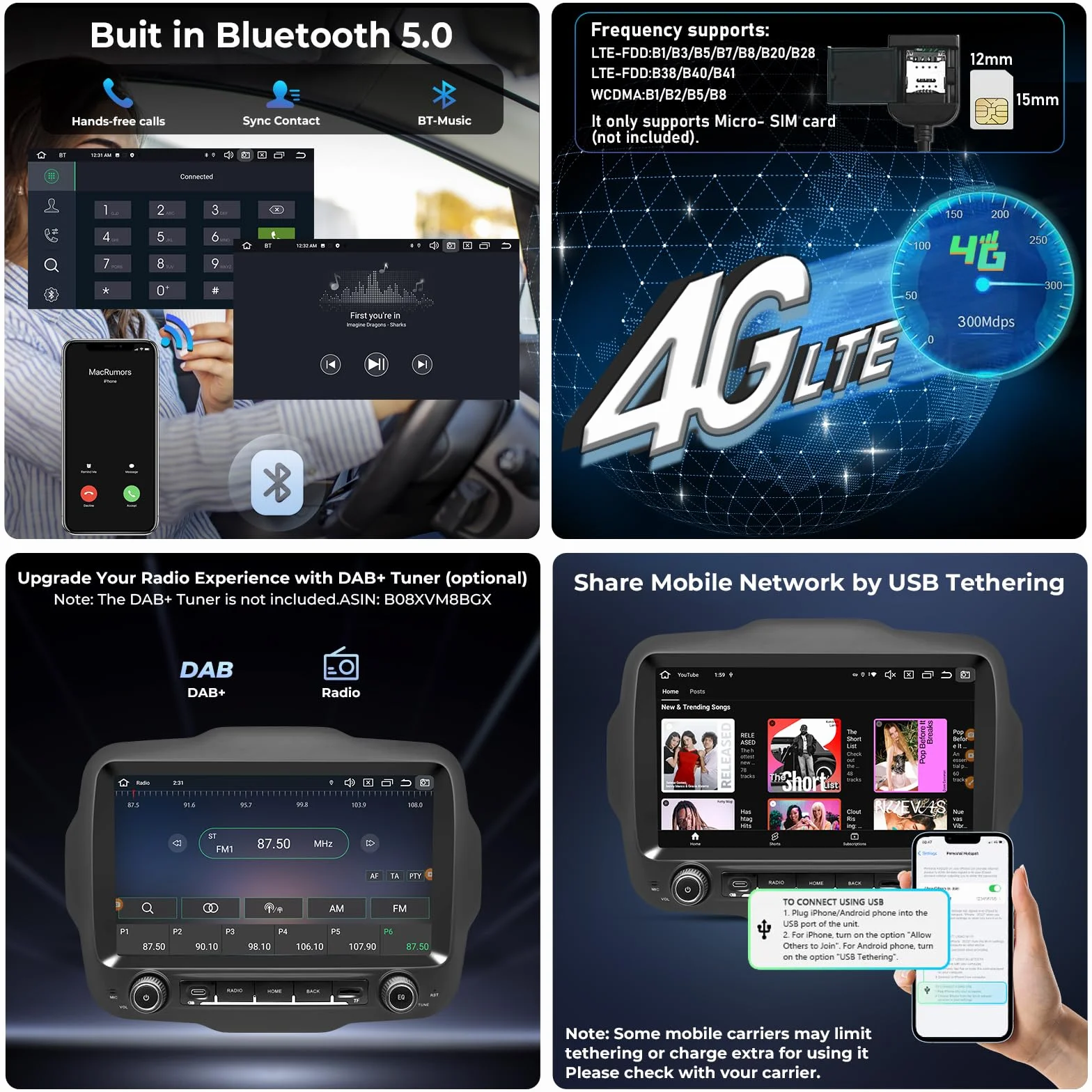 Radio samochodowe do Jeep Renegade 2015-2020 z 9-calowym ekranem dotykowym Android 14, obsługa bezprzewodowego CarPlay Android Auto, nawigacja GPS Bluetooth 5.0 WiFi 4G FM RDS DSP SWC DAB (4 +
