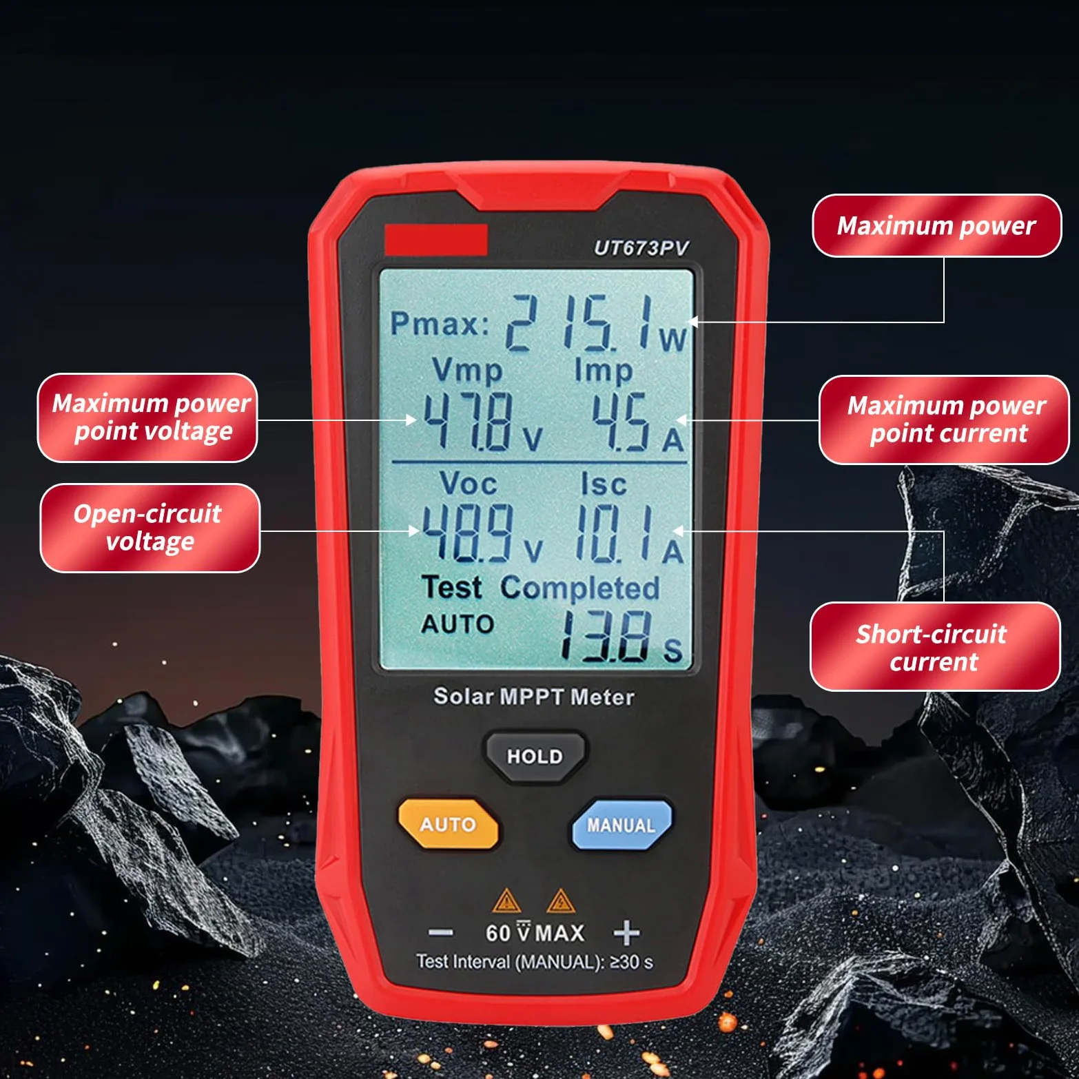Tester paneli słonecznych – multimetr fotowoltaiczny 800 W z dużym ultraprzezroczystym wyświetlaczem LCD, solarny miernik MPPT, łatwy do przenoszenia, przyjazny dla użytkownika, test danych modułów