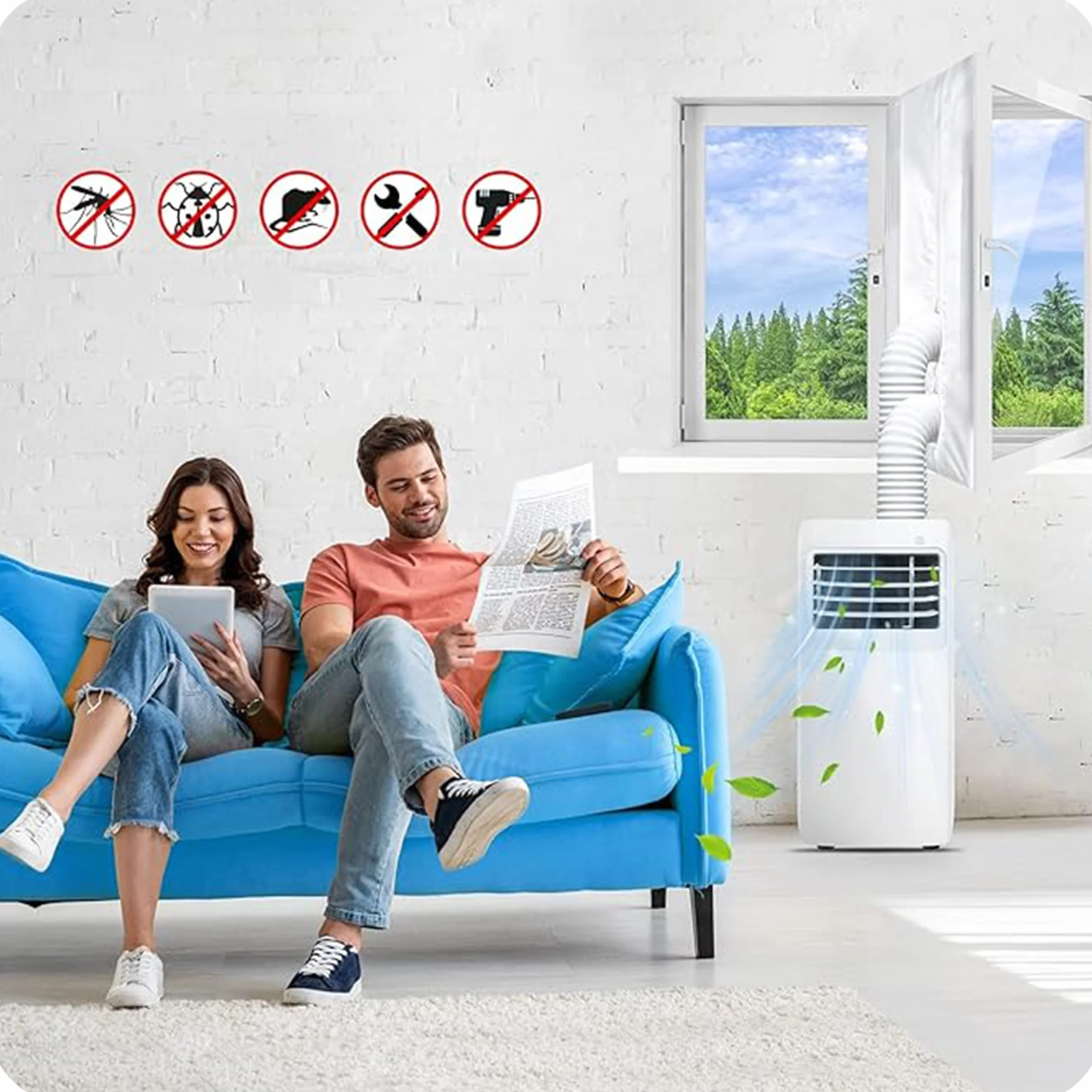 KRUMAD Uszczelka Okienna do Klimatyzatora Przenośnego 4 m, Na 1 lub 2 Rury, Samoprzylepna, Bez Wiercenia, Biała, Do Okien 400 cm, Uszczelnienie do Klimatyzacji Mobilnej