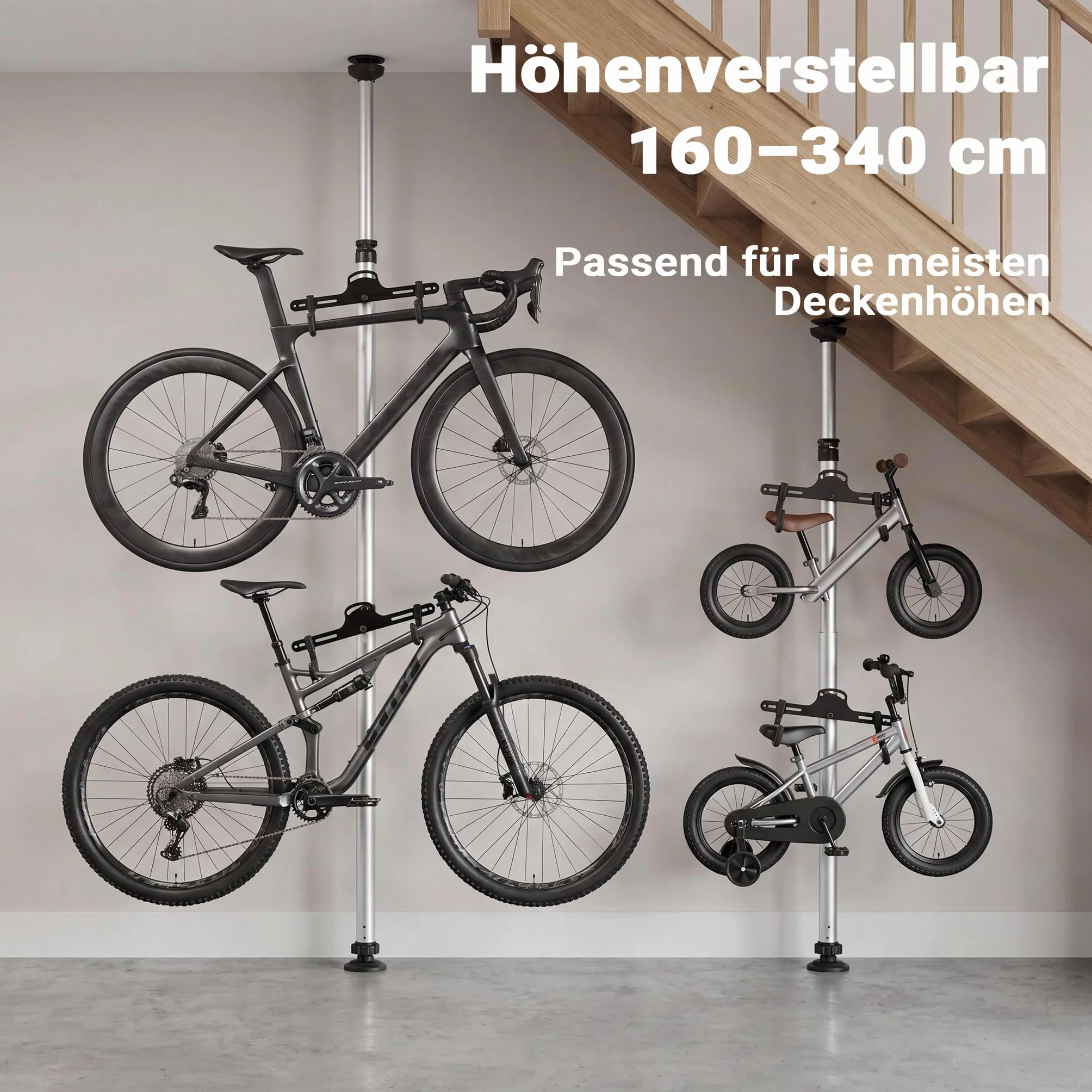 Teleskopowy uchwyt rowerowy na 2 rowery co 20kg oszczędzający miejsce regulowany w zakresie 160-340cm z ramionami obrotowymi 360°