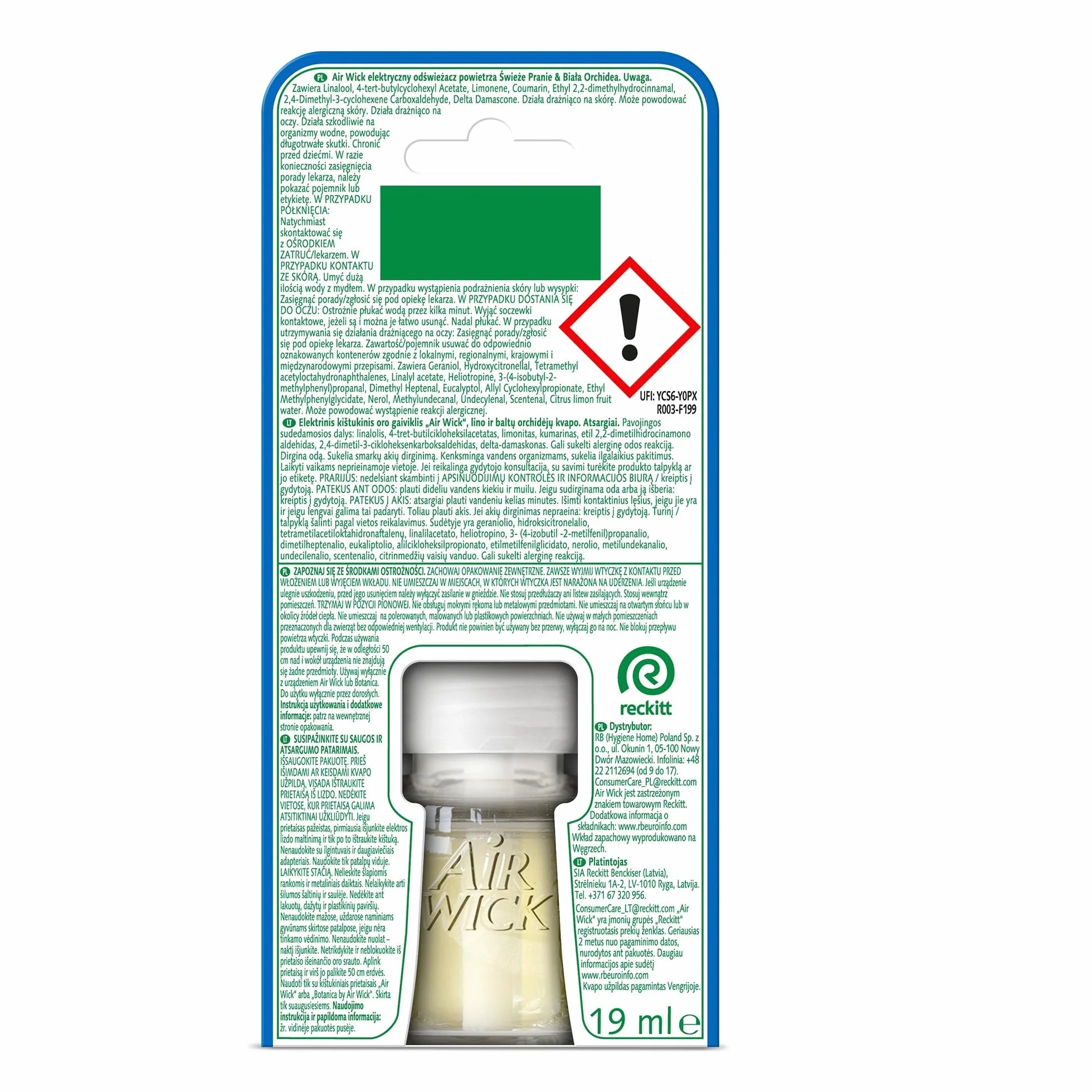 Air Wick Elektryczny Odświeżacz Powietrza, Wkład, Świeże Pranie i Biała Orchidea, 19 ml, Naturalny, 120 Dni Zapachu