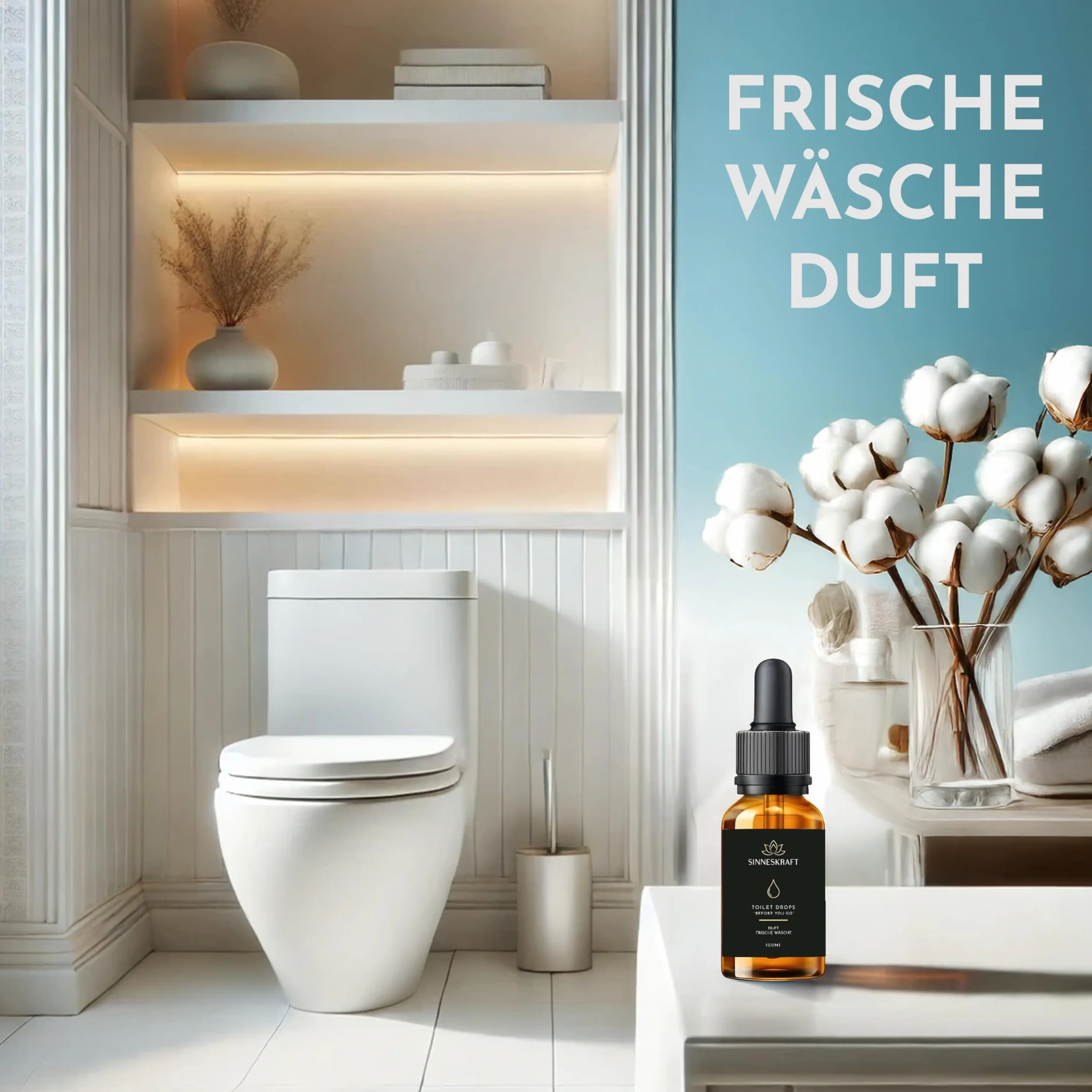 Toilet Drops: zapach świeżego prania – Before-You-Go zapach toalety, jakość premium z Niemiec, 100 ml, do 200 zastosowań