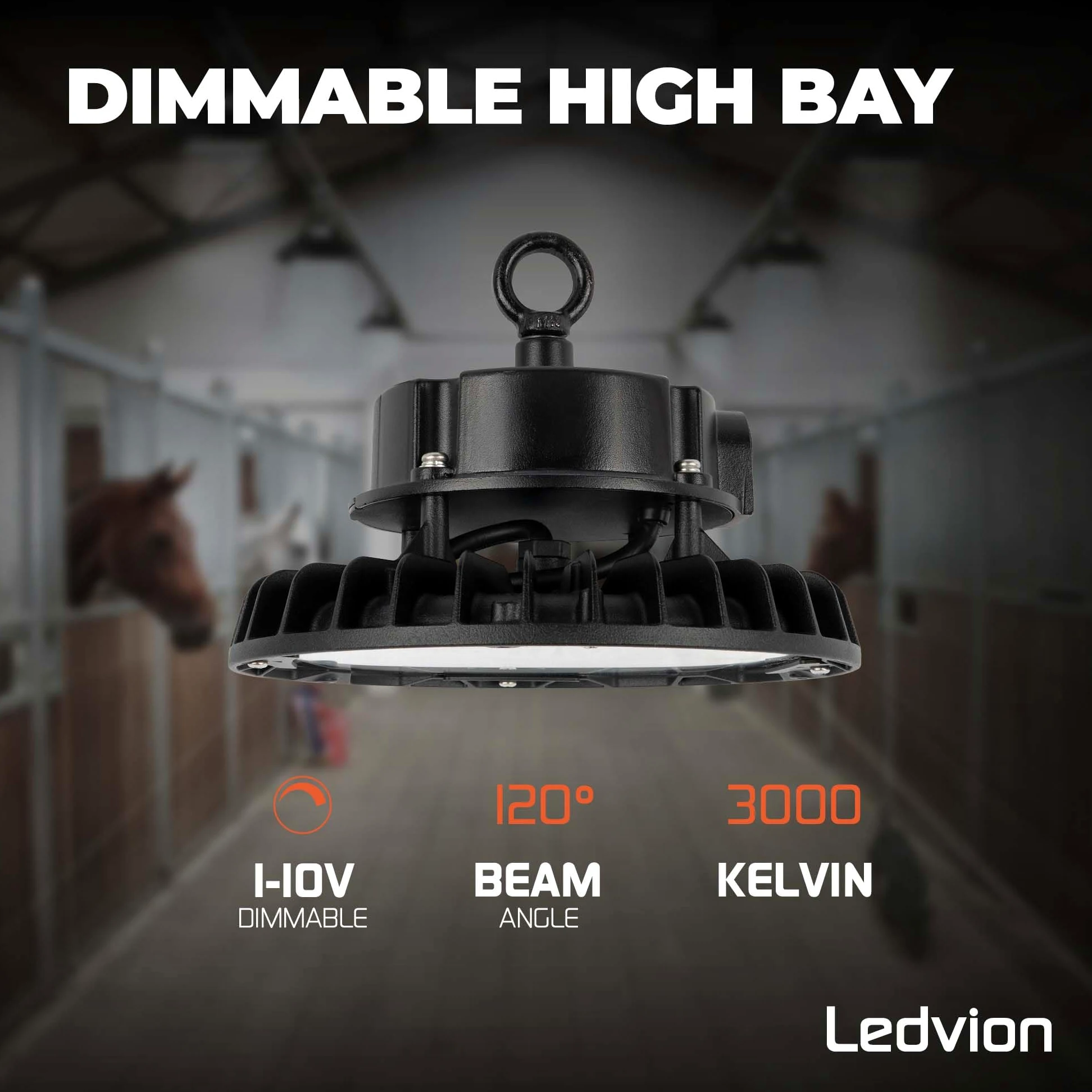 Ledvion - Sterownik LED High Bay 100 W, możliwość ściemniania, 175 lm/W, 17.500 lm, 3000K, IP65, 5 lat , lampa UFO
